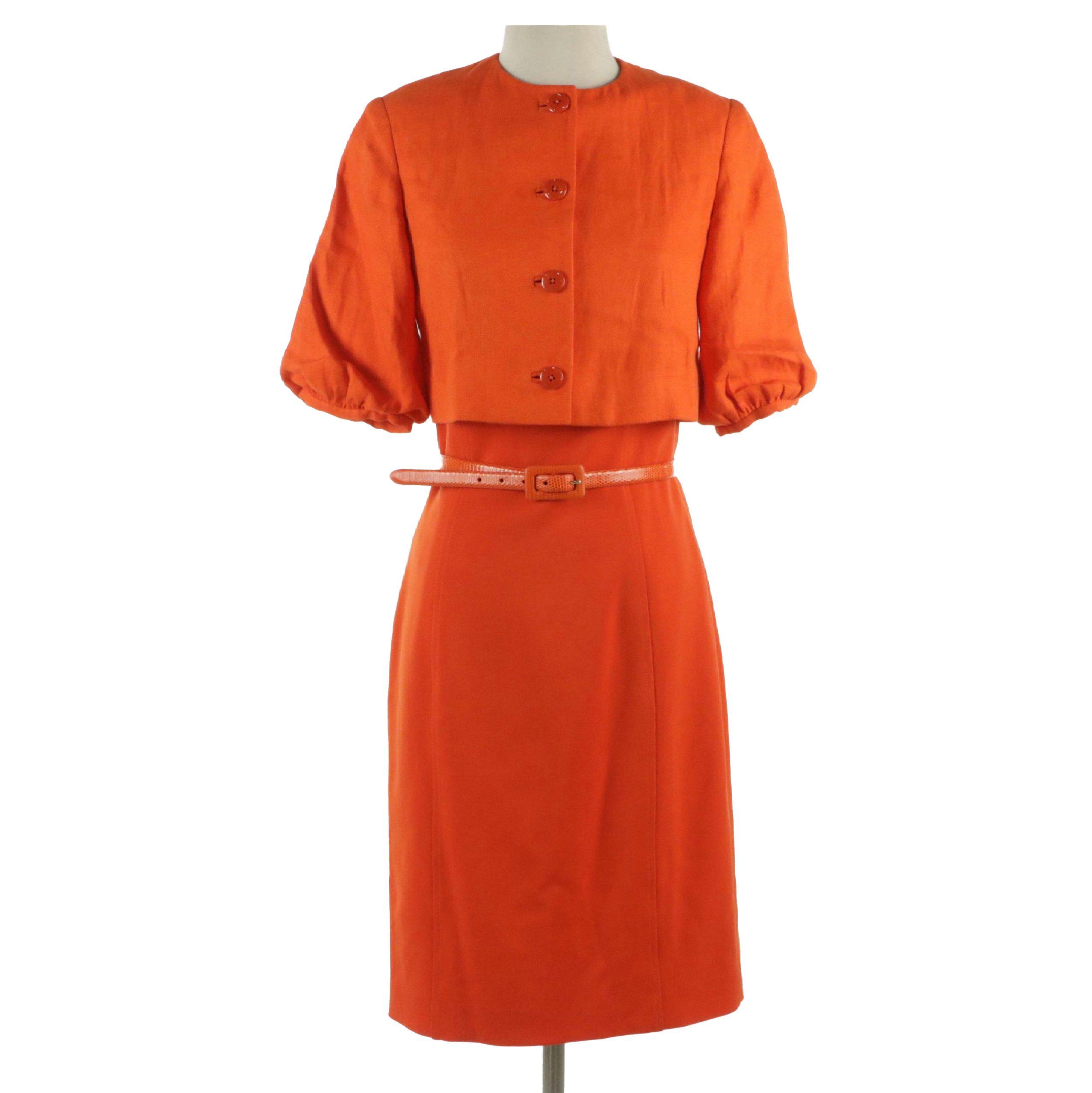 Ralph Lauren Linen Cropped Jacket, Wool Blend Sleeveless Cocktail Dress & Belt