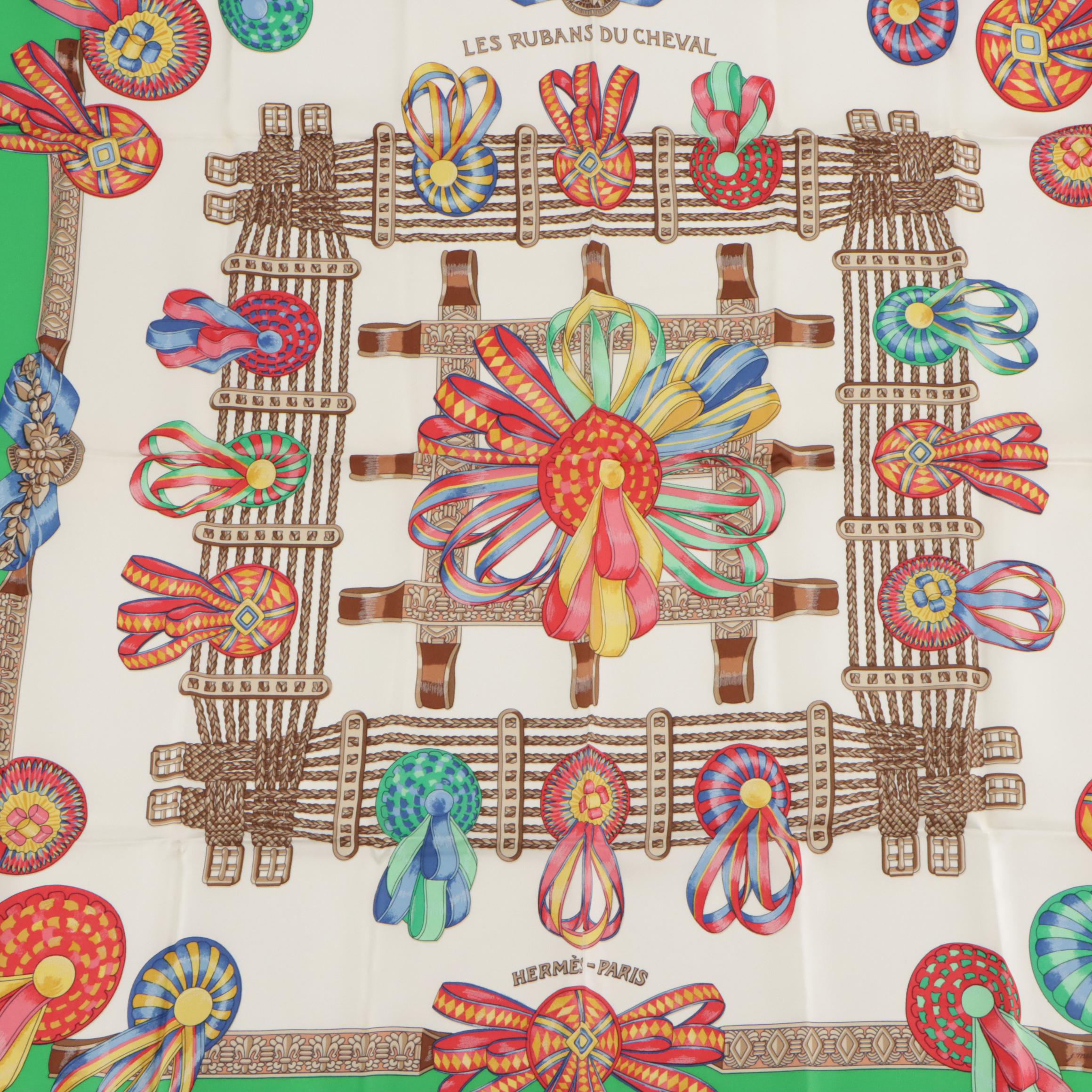 Hermès "Les Rubans Du Cheval" Silk Twill Scarf 90