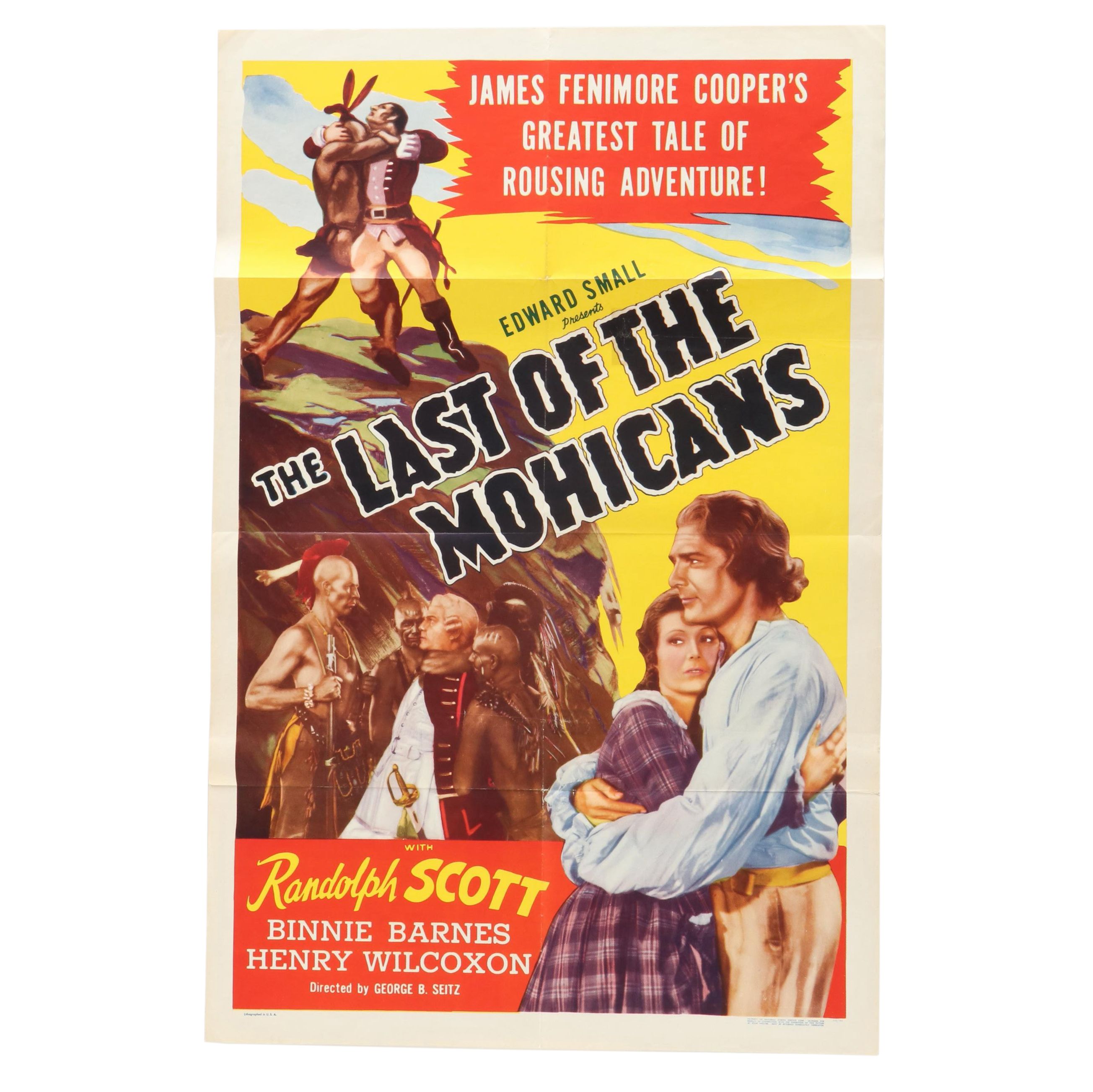 Movie Poster for "The Last of the Mohicans," Circa 1936