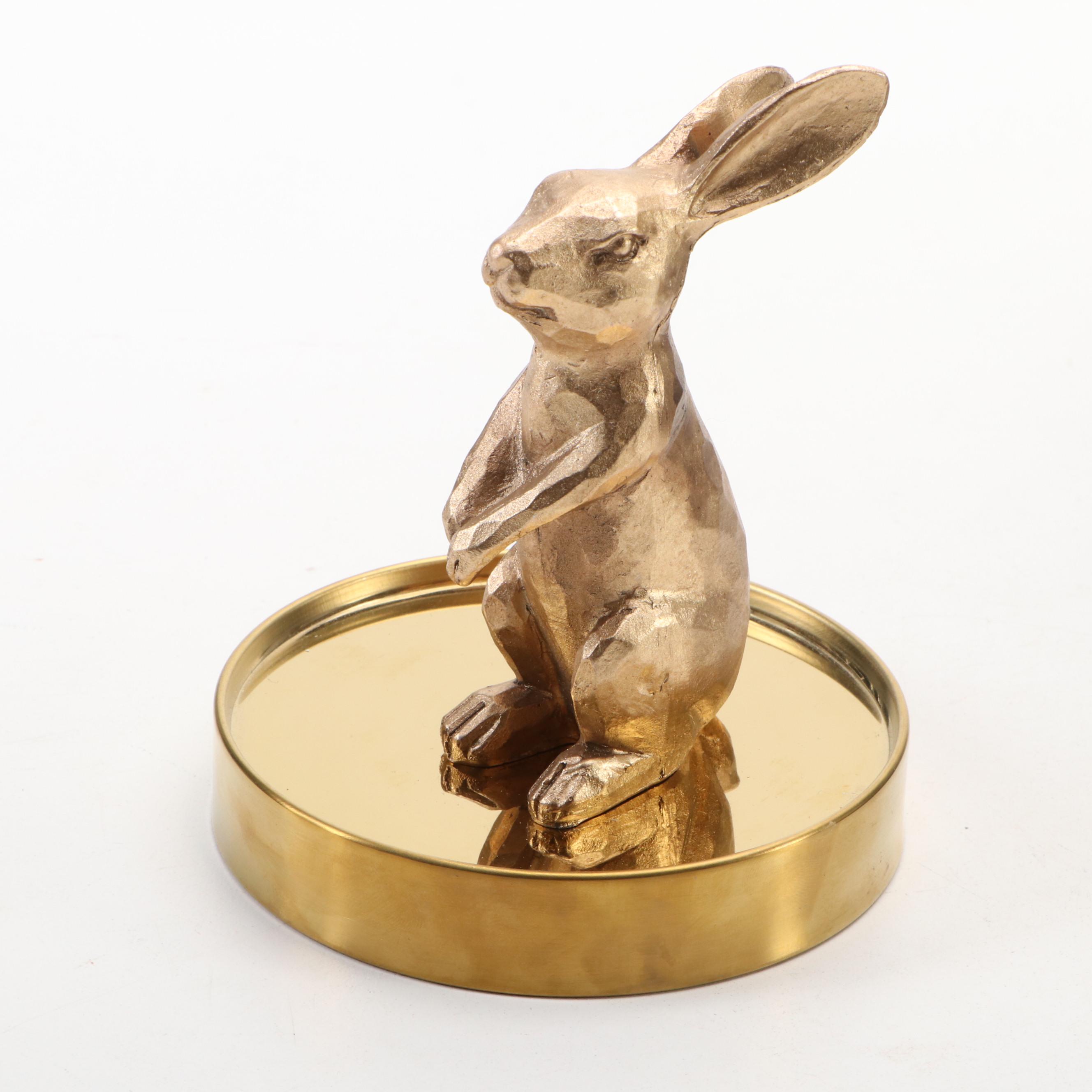 Artificial Plants, Rabbit Figurine in Cloche, Antler Sheds and Arhaus Tray