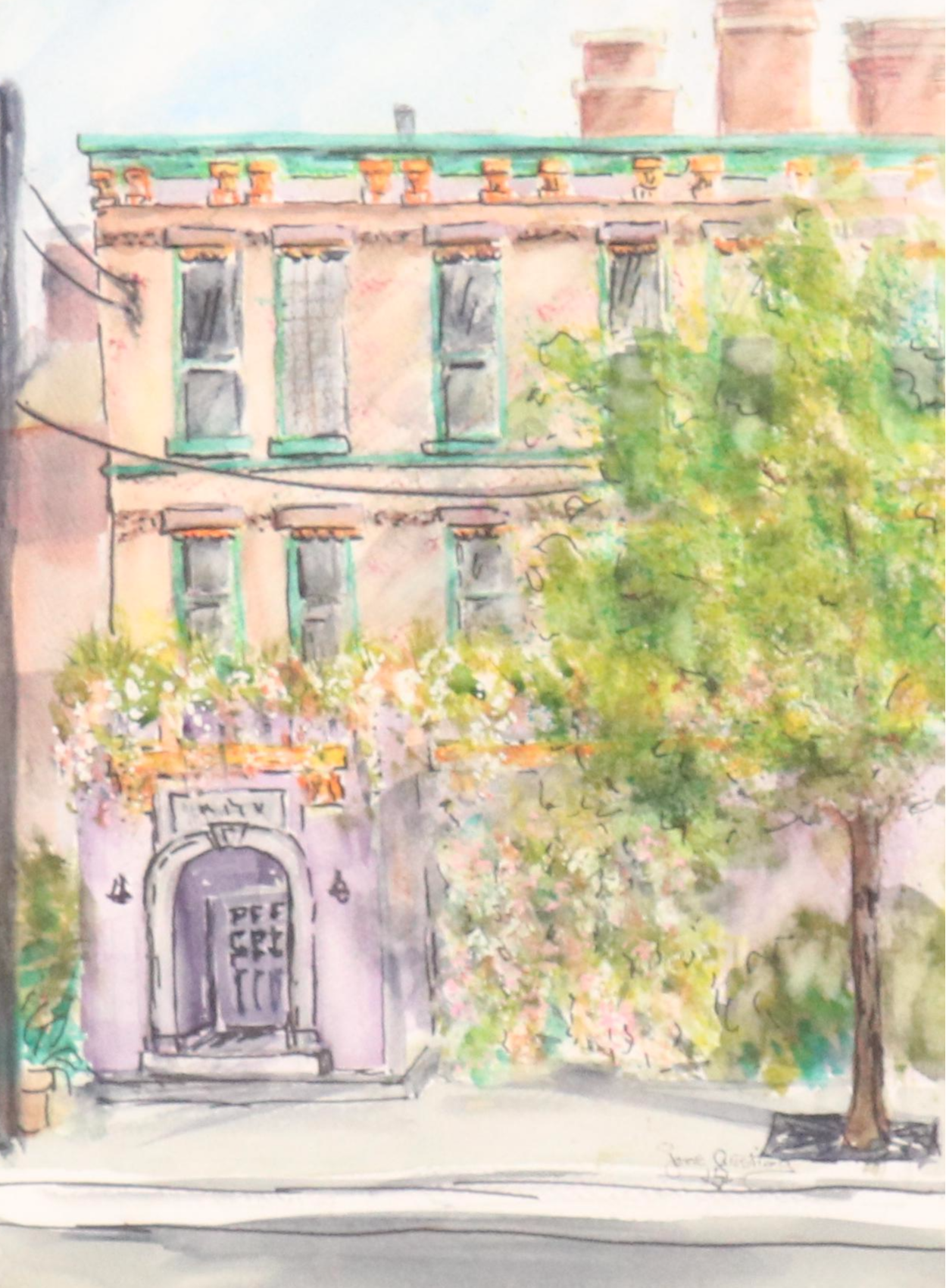 Cityscape Watercolor Painting of Street Scene