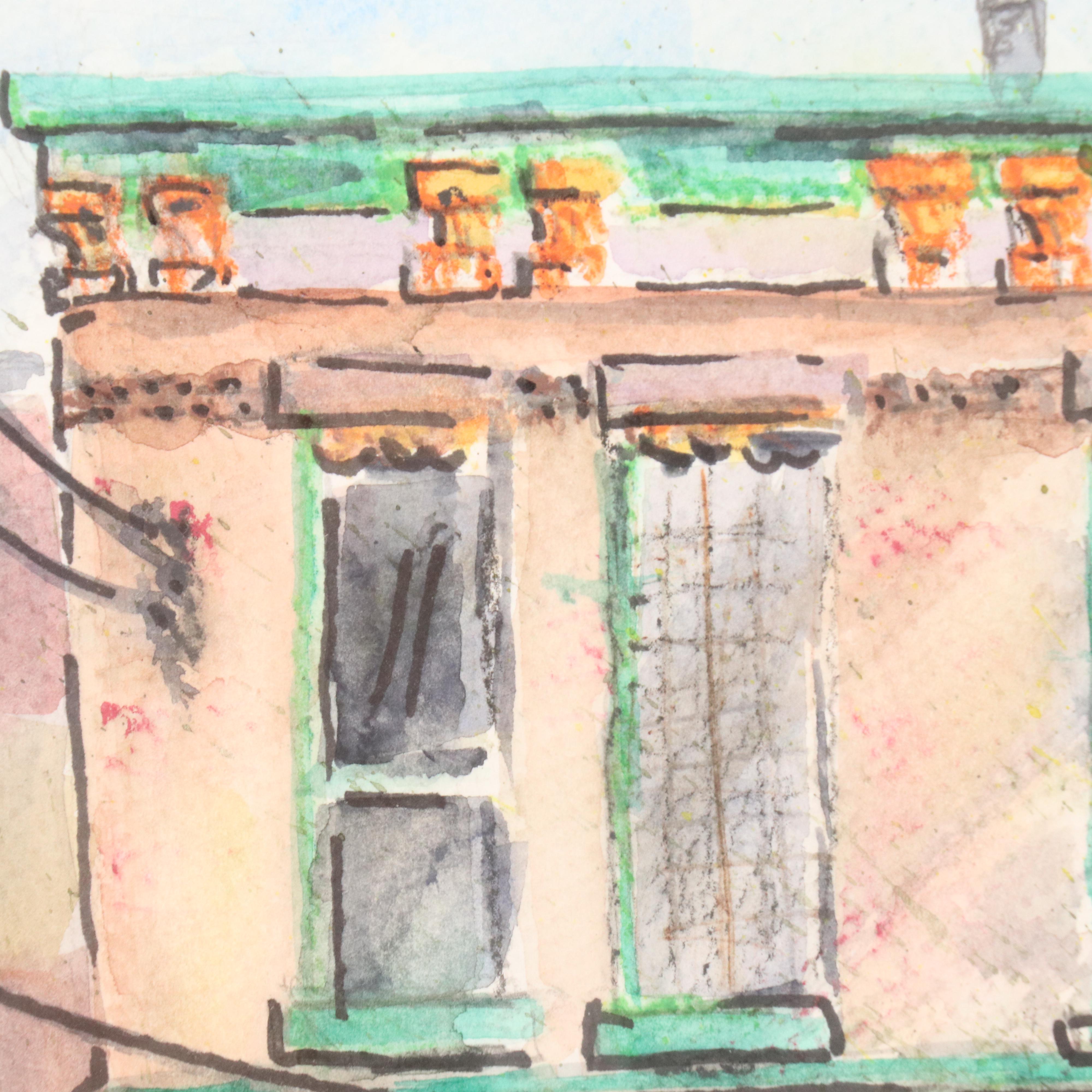 Cityscape Watercolor Painting of Street Scene