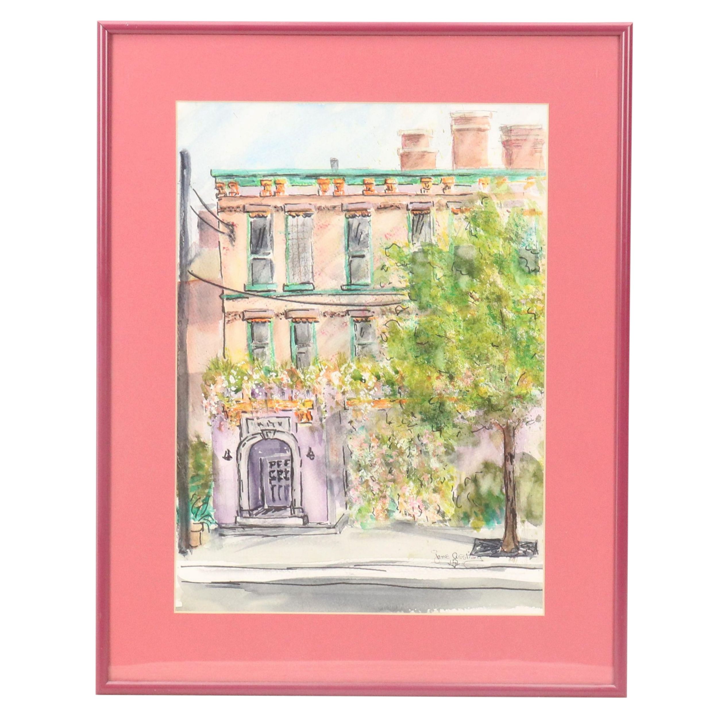 Cityscape Watercolor Painting of Street Scene