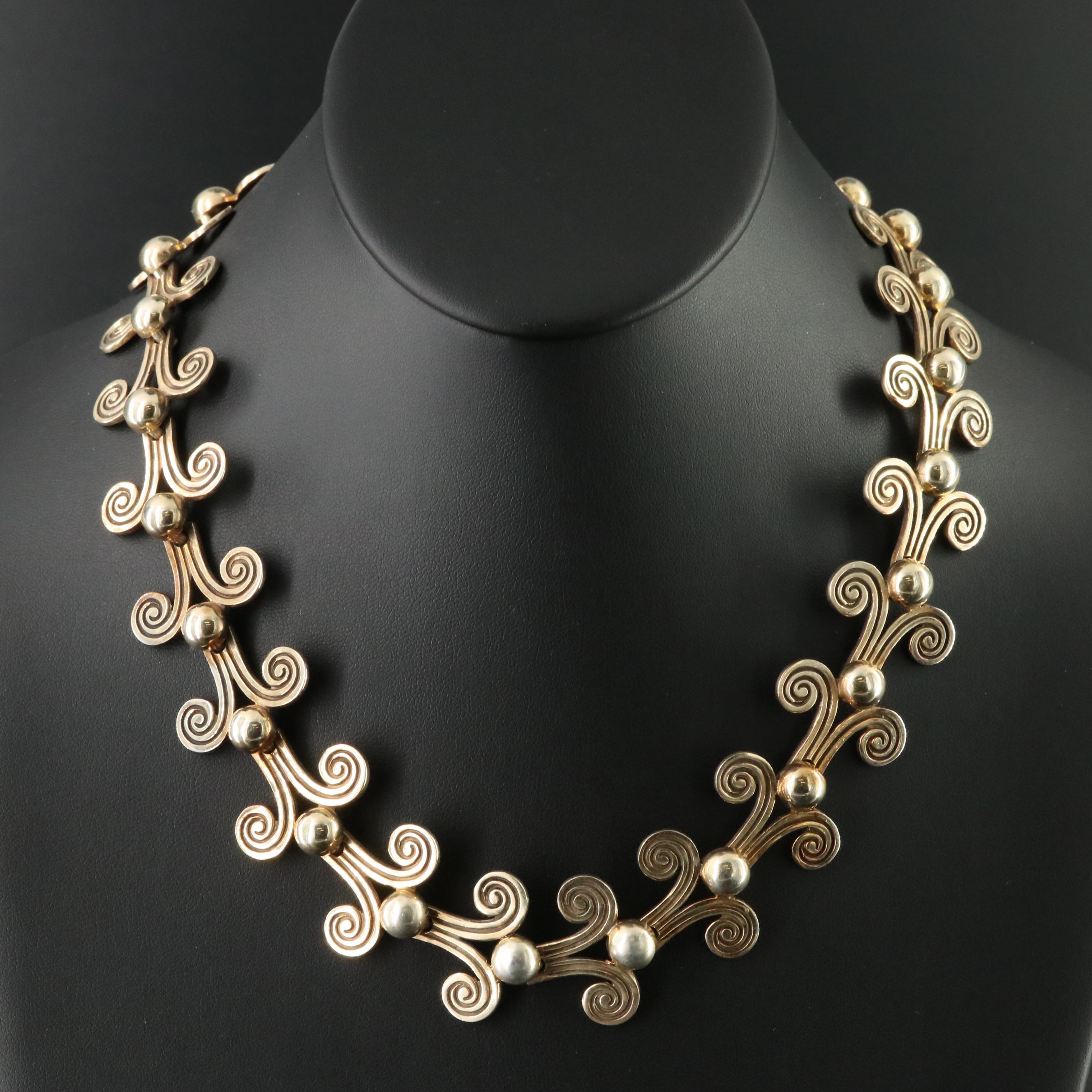 Melesio Rodriguez Mexican Modernist 950 Silver Chevron Link Necklace