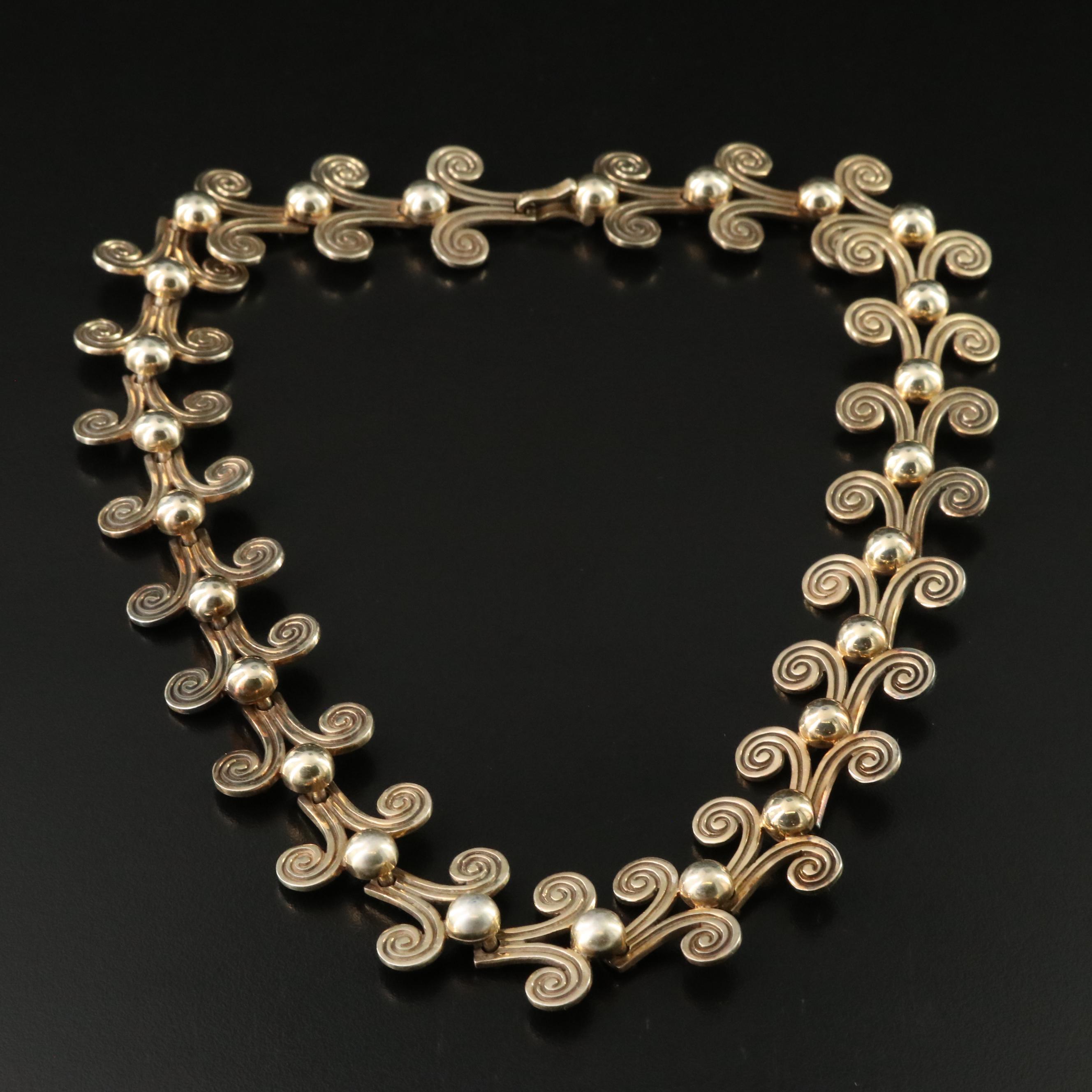 Melesio Rodriguez Mexican Modernist 950 Silver Chevron Link Necklace