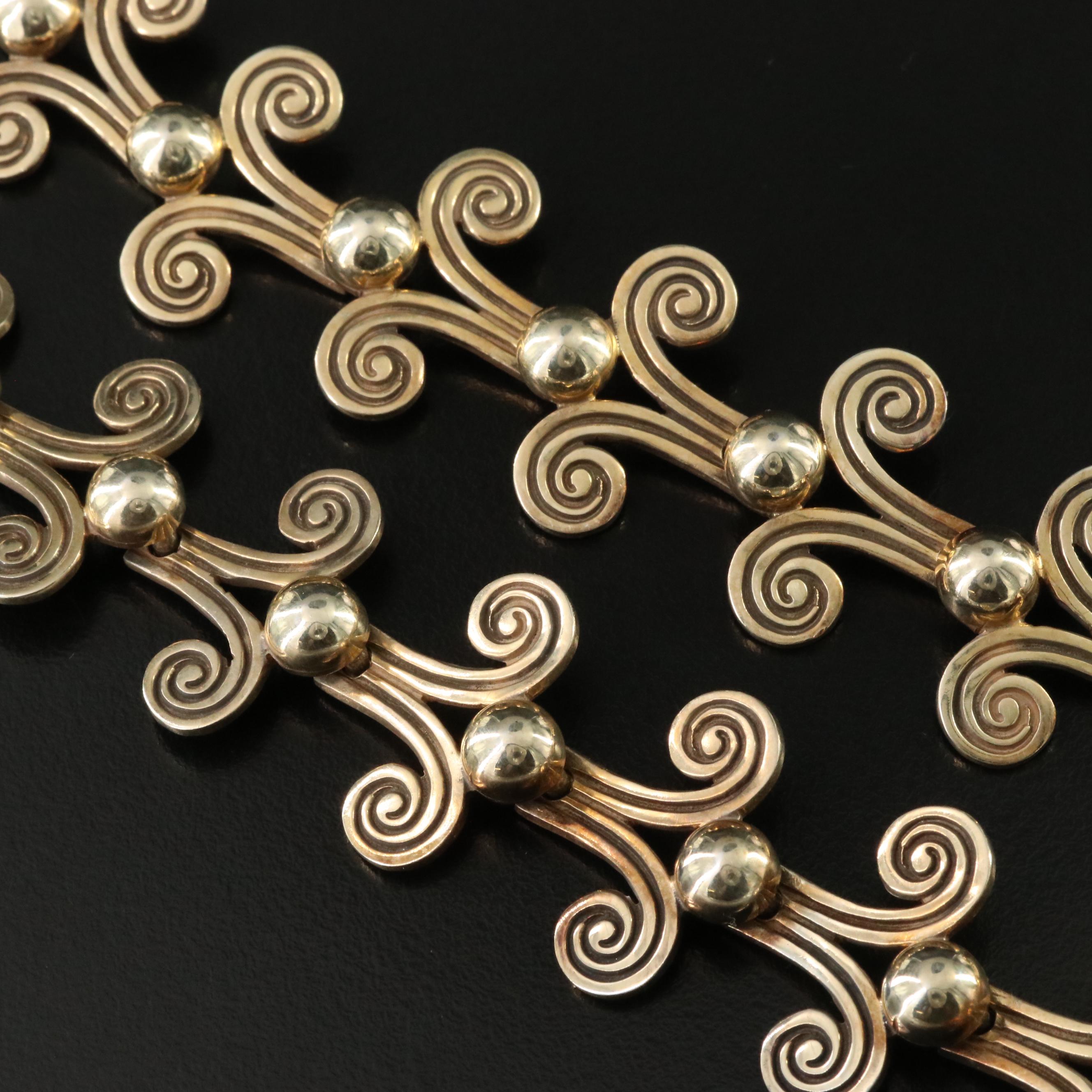 Melesio Rodriguez Mexican Modernist 950 Silver Chevron Link Necklace