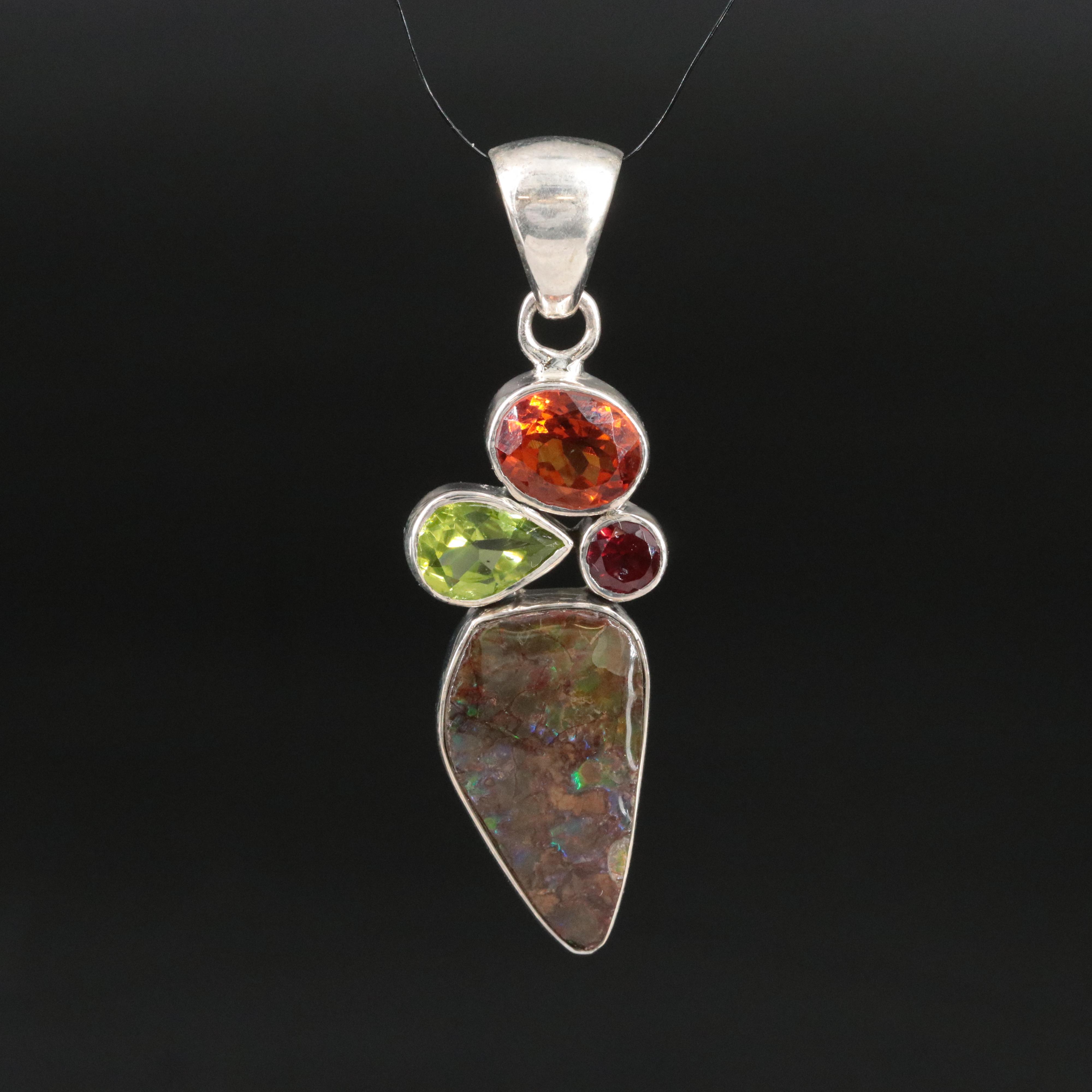 Sterling Ammolite Doublet, Peridot and Gemstone Pendant