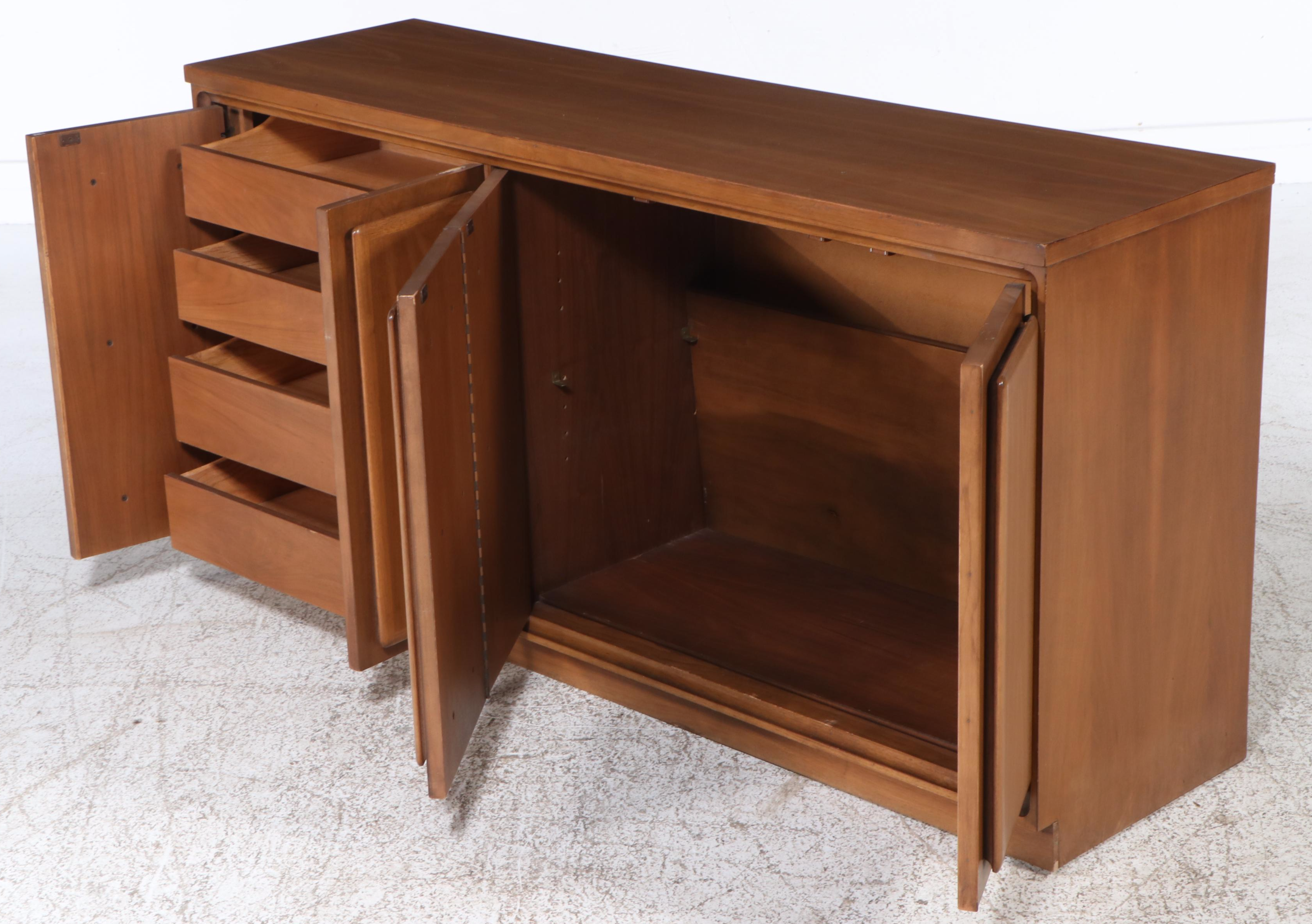 Mid Century Modern Style Paneled Front Walnut Cabinet, Mid to Late 20th C.