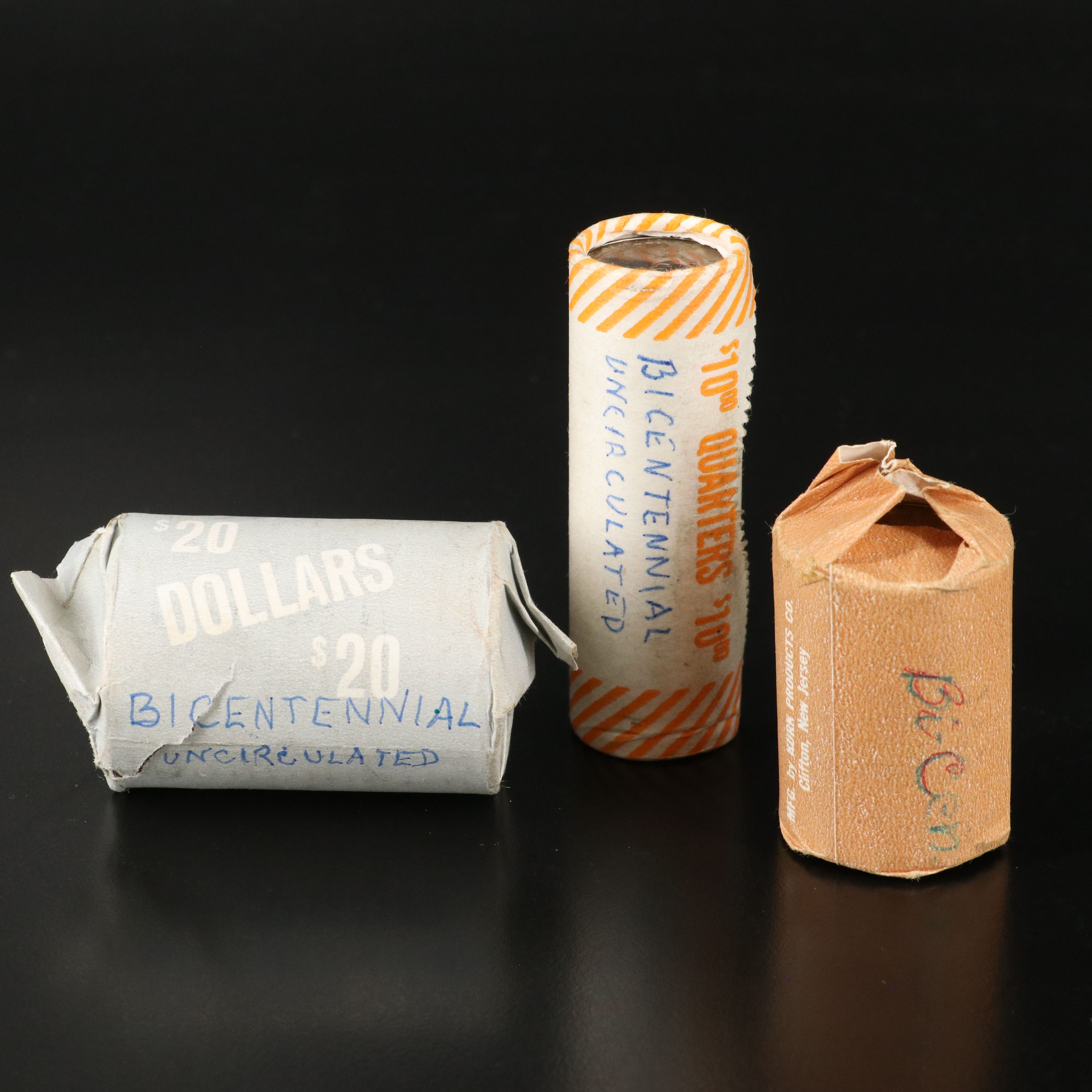 Silver Kennedy Half Dollars, and Rolls of Bicentennial Coins