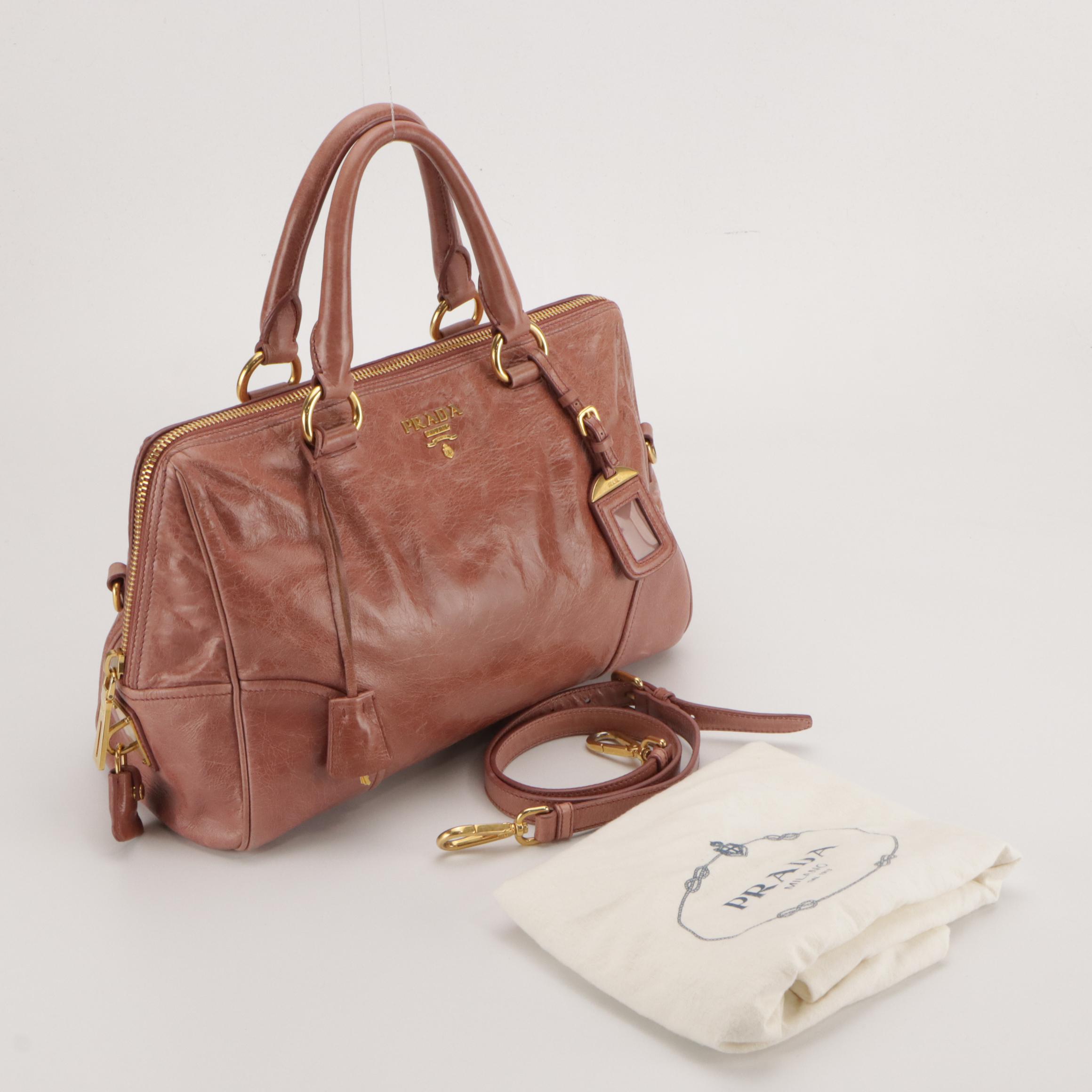 Prada Two-Way Satchel Bag in Antico Vitello Shine Leather