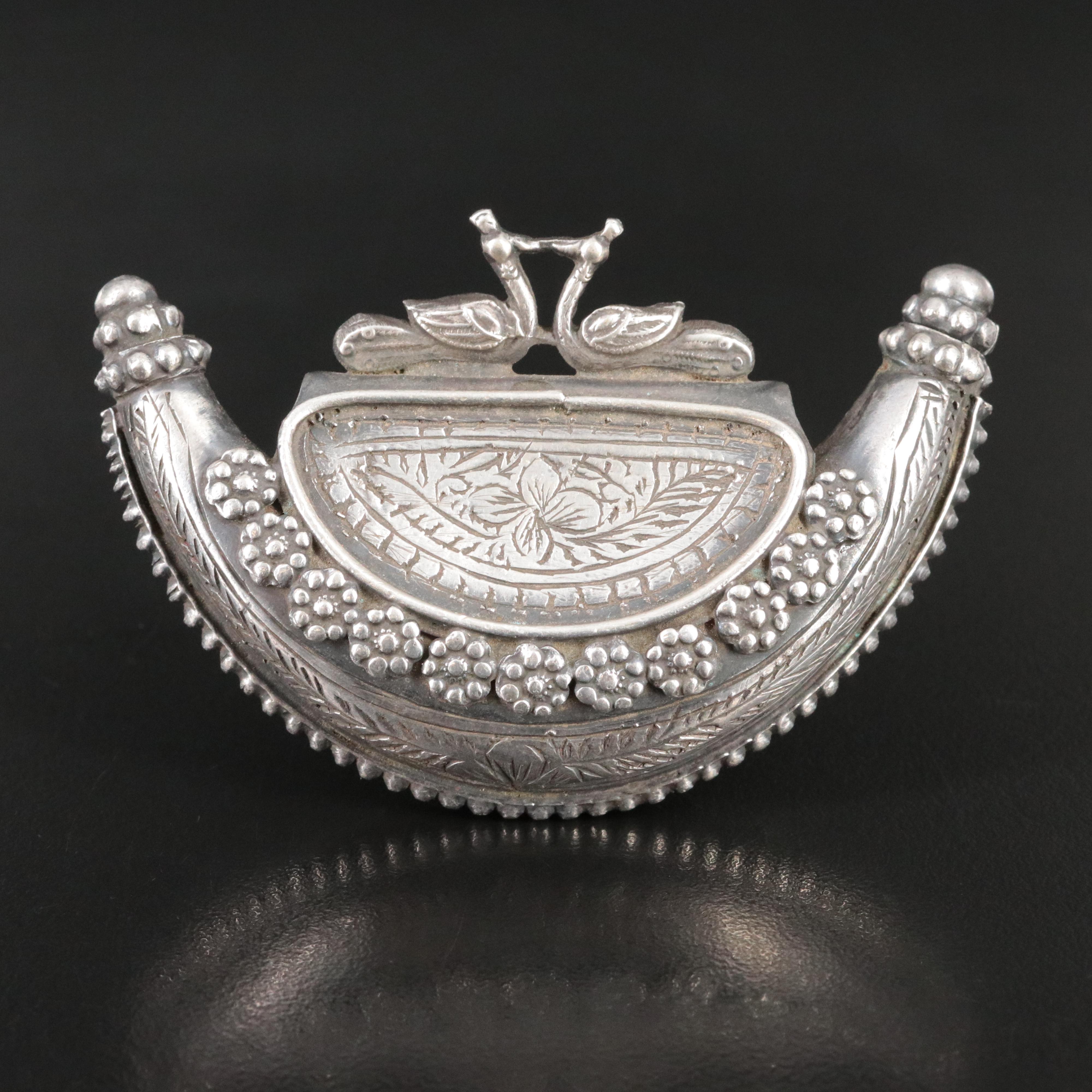 Indian 800 Silver Crescent Peacock Amulet Pendant