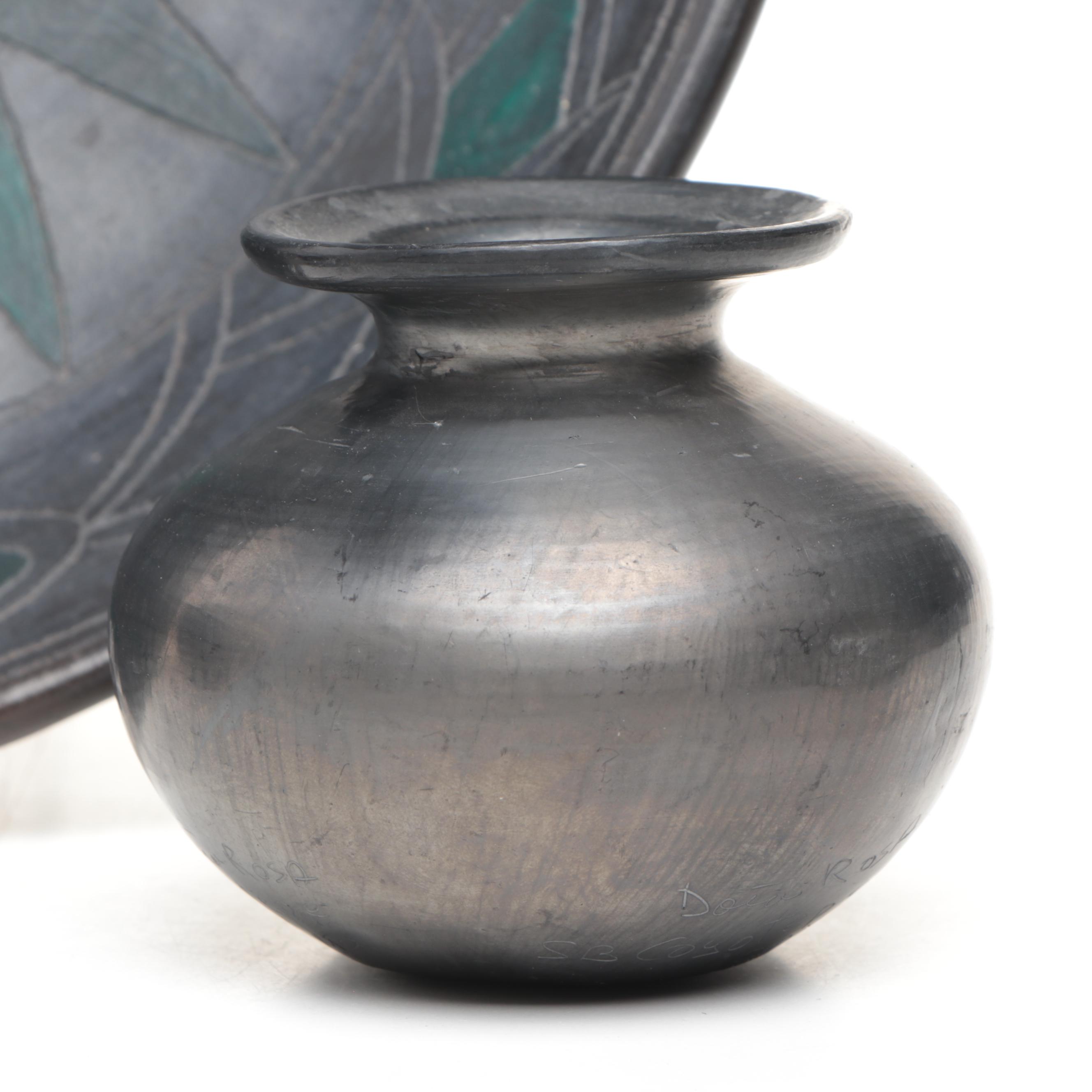 Artist Signed Ceramic Bud Vases with Ceramic Decorative Bowls