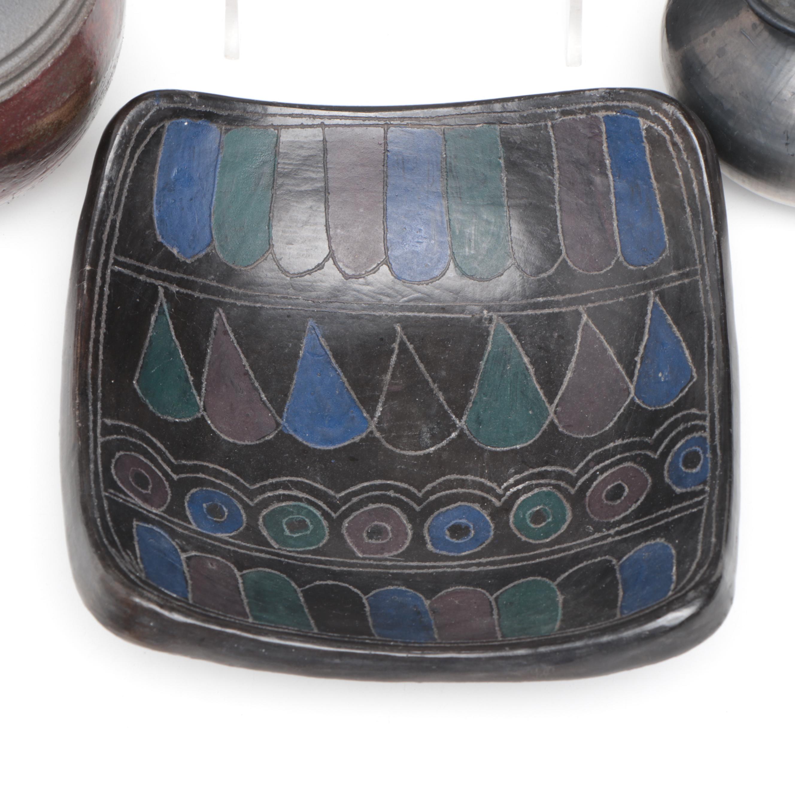 Artist Signed Ceramic Bud Vases with Ceramic Decorative Bowls