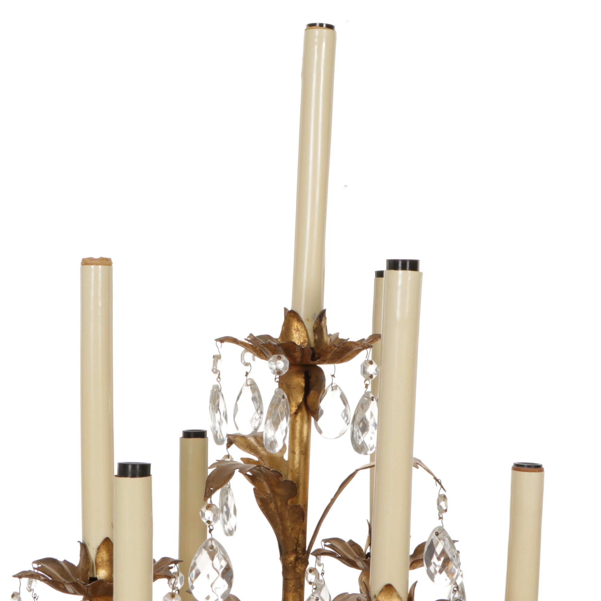 Italianate Gilt Metal Three Tier Girandole Candelabra Table Lamp, Vintage