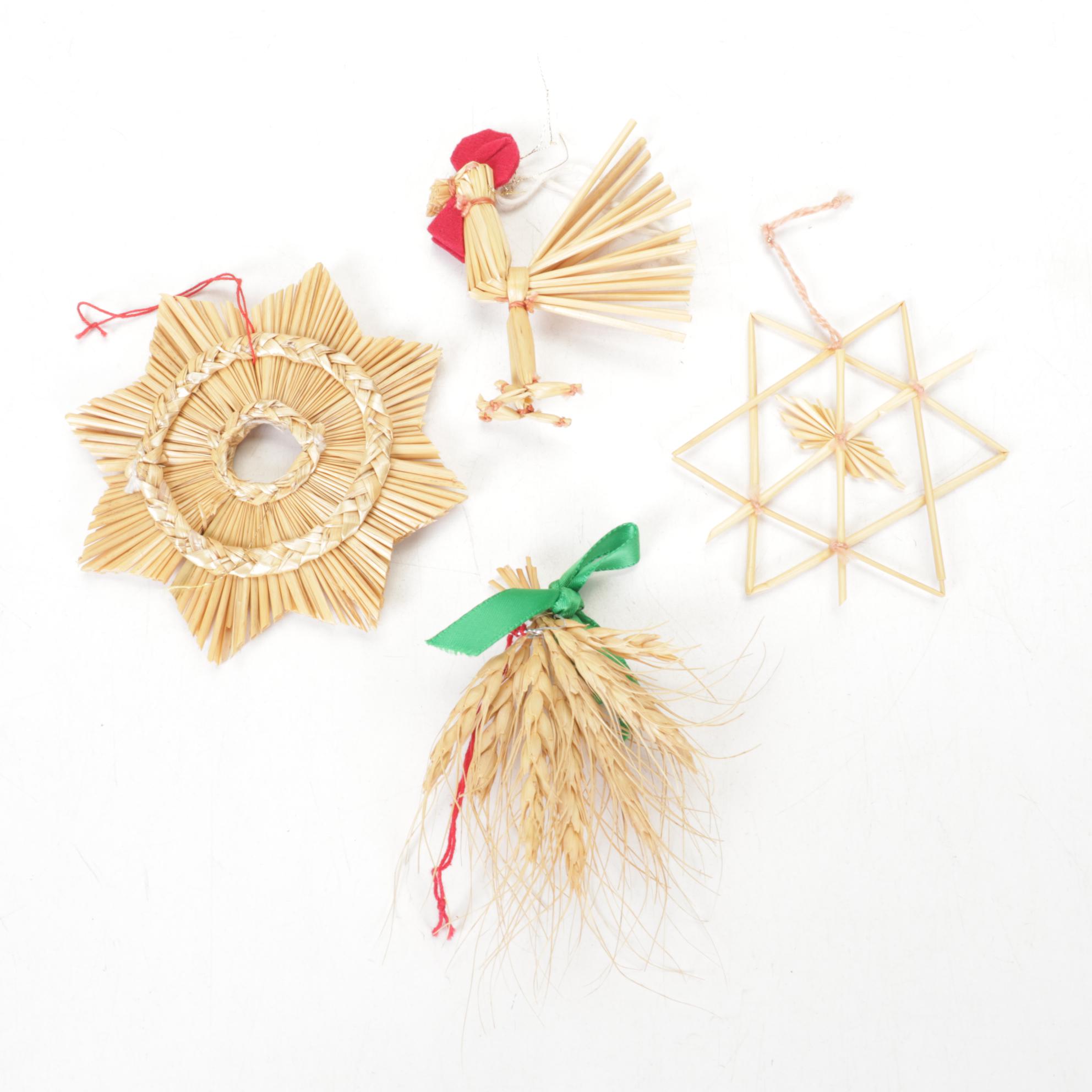 Handmade Polish Straw Ornaments and Small Woven Baskets