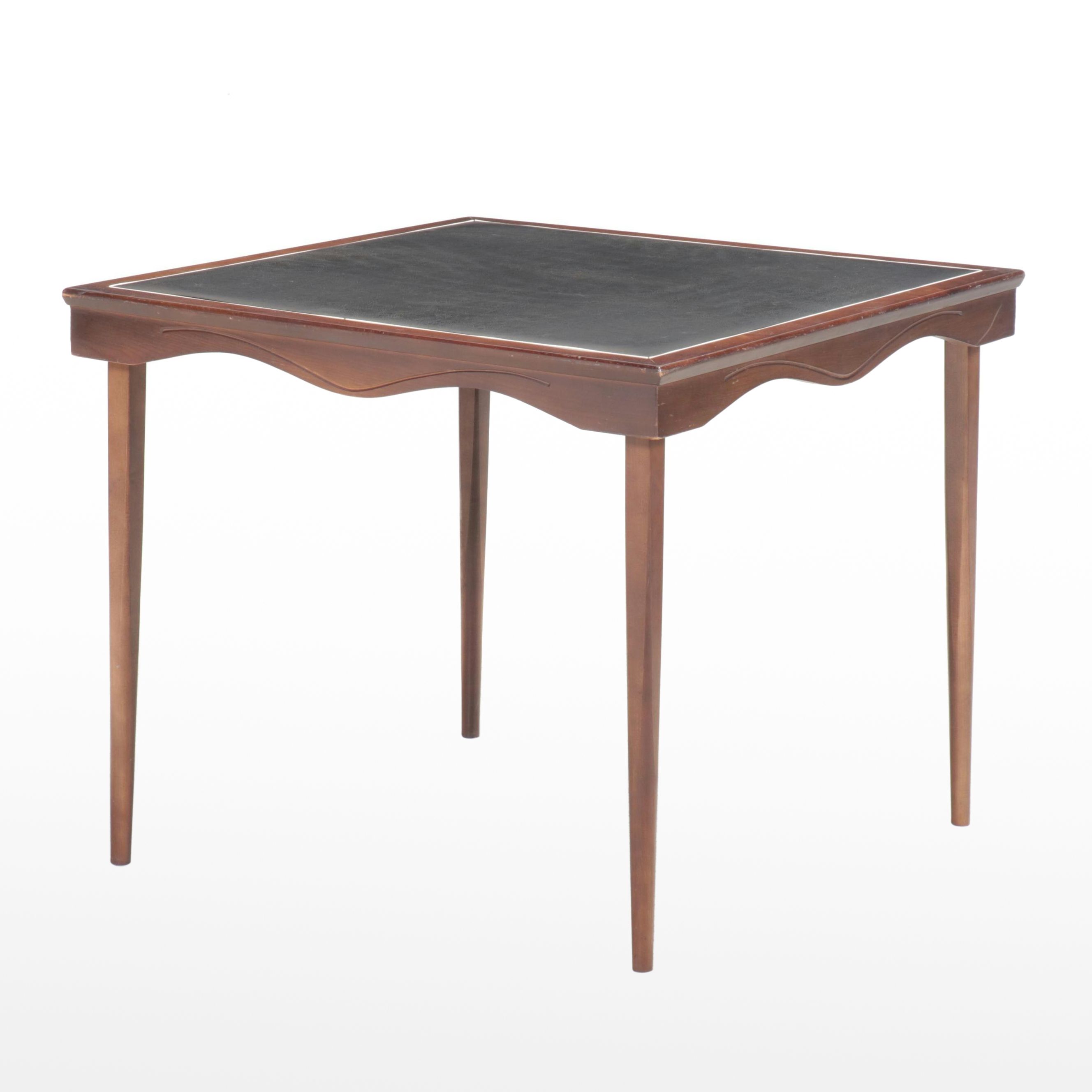 Regency Style Scallop Edge Wood and Vinyl Top Folding Table