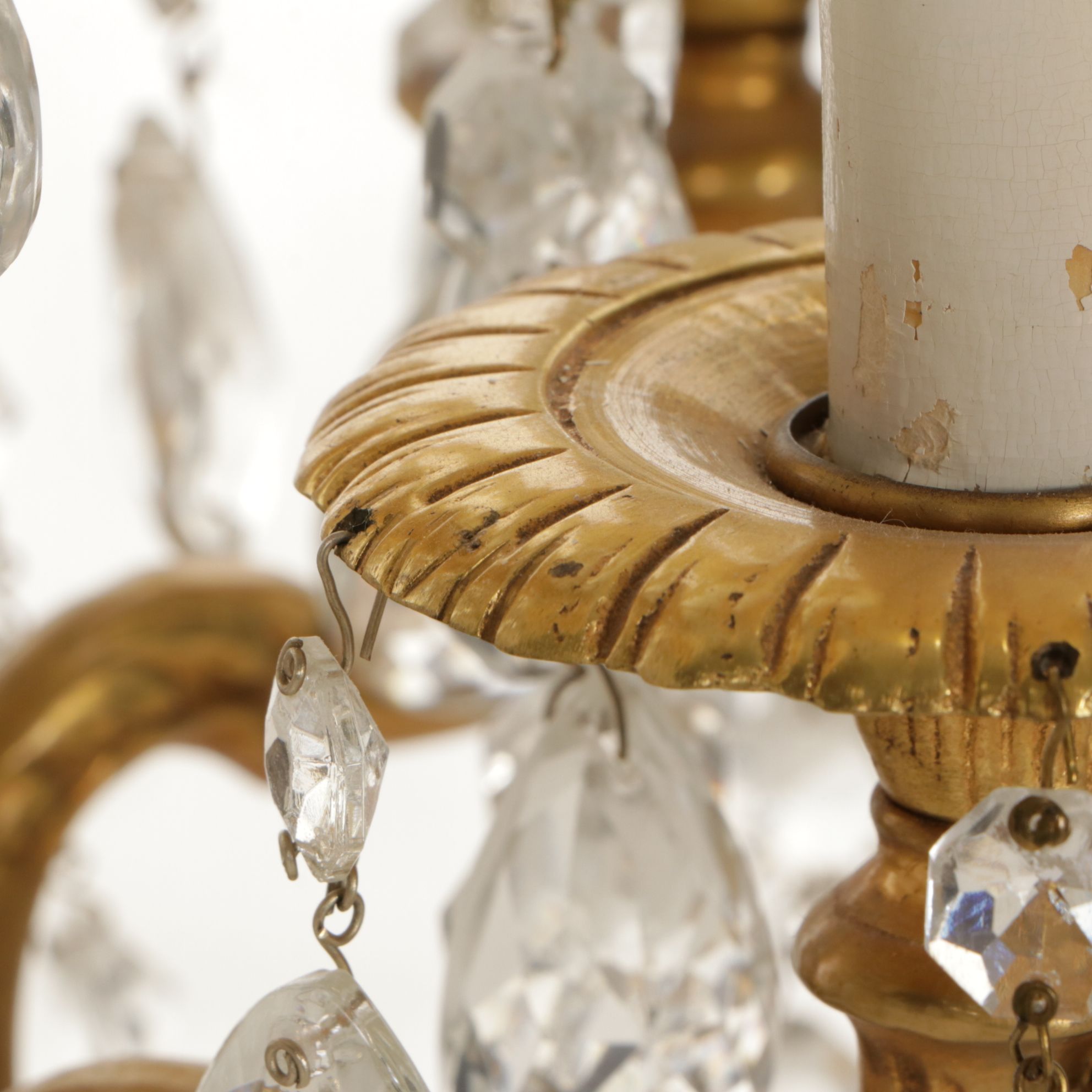 Gilt Brass and Crystal Five-Arm Girandole Table Lamp with Clip-on Silk Shades