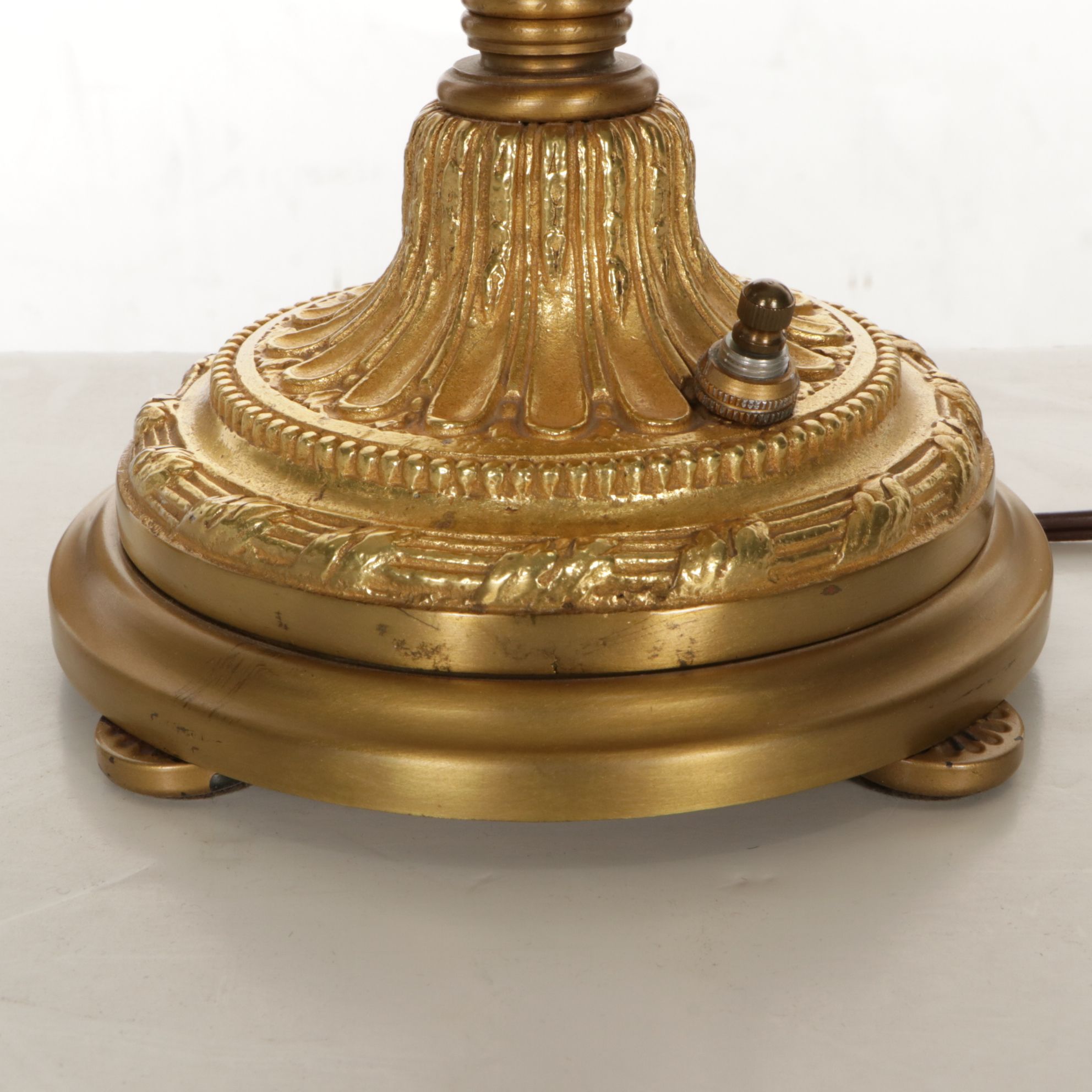 Gilt Brass and Crystal Five-Arm Girandole Table Lamp with Clip-on Silk Shades