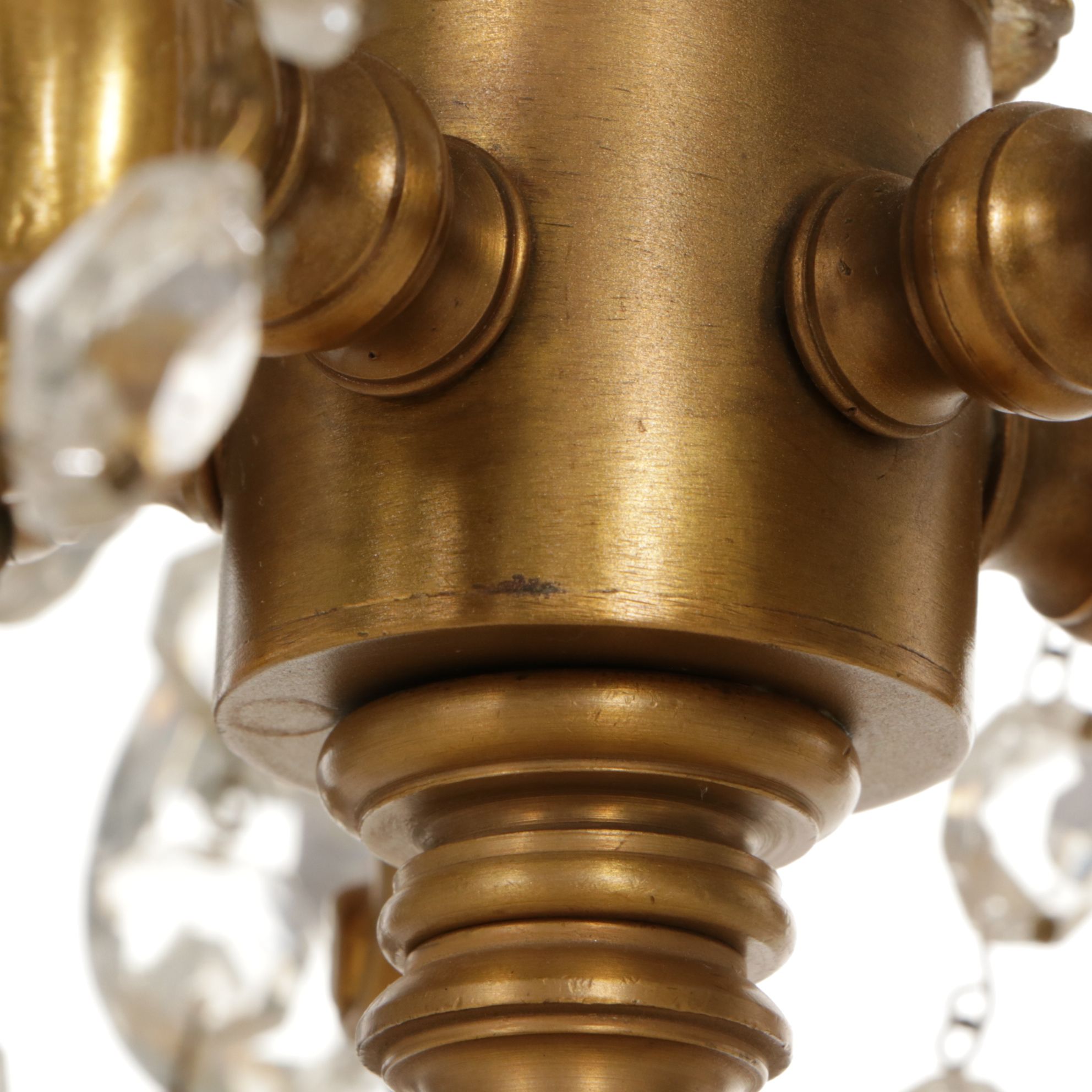 Gilt Brass and Crystal Five-Arm Girandole Table Lamp with Clip-on Silk Shades