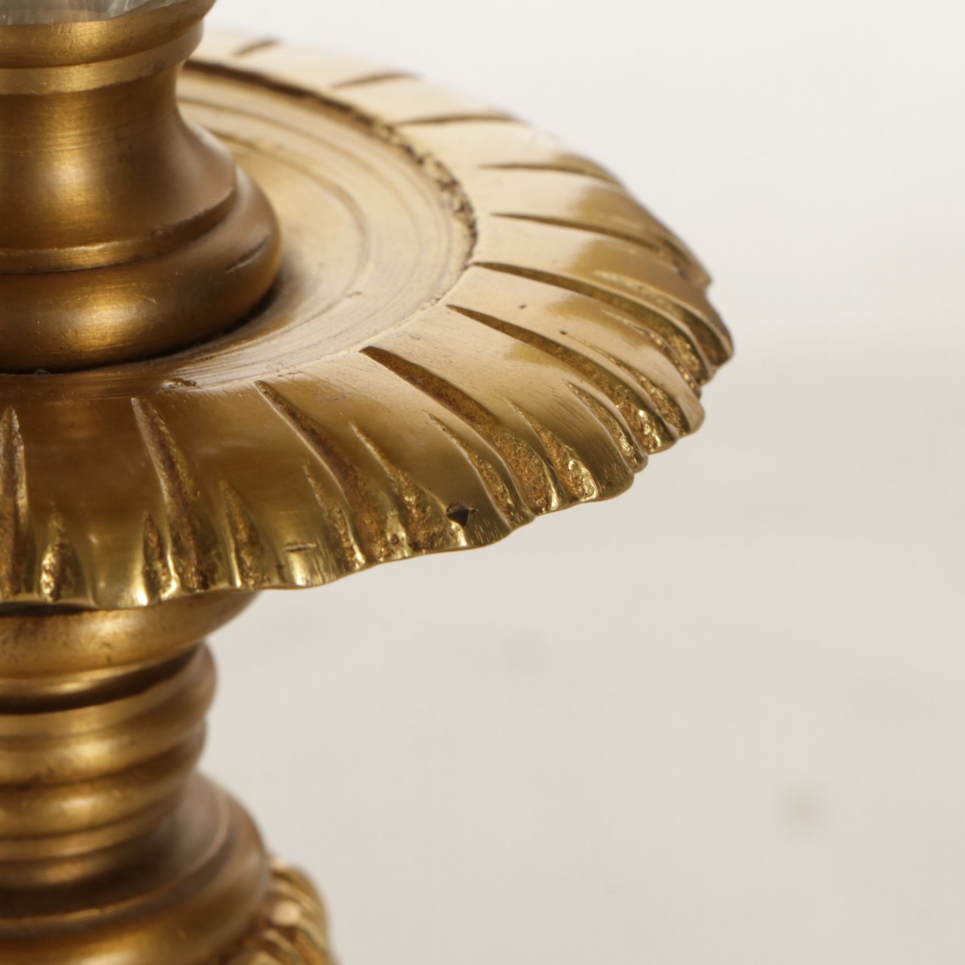 Gilt Brass and Crystal Five-Arm Girandole Table Lamp with Clip-on Silk Shades