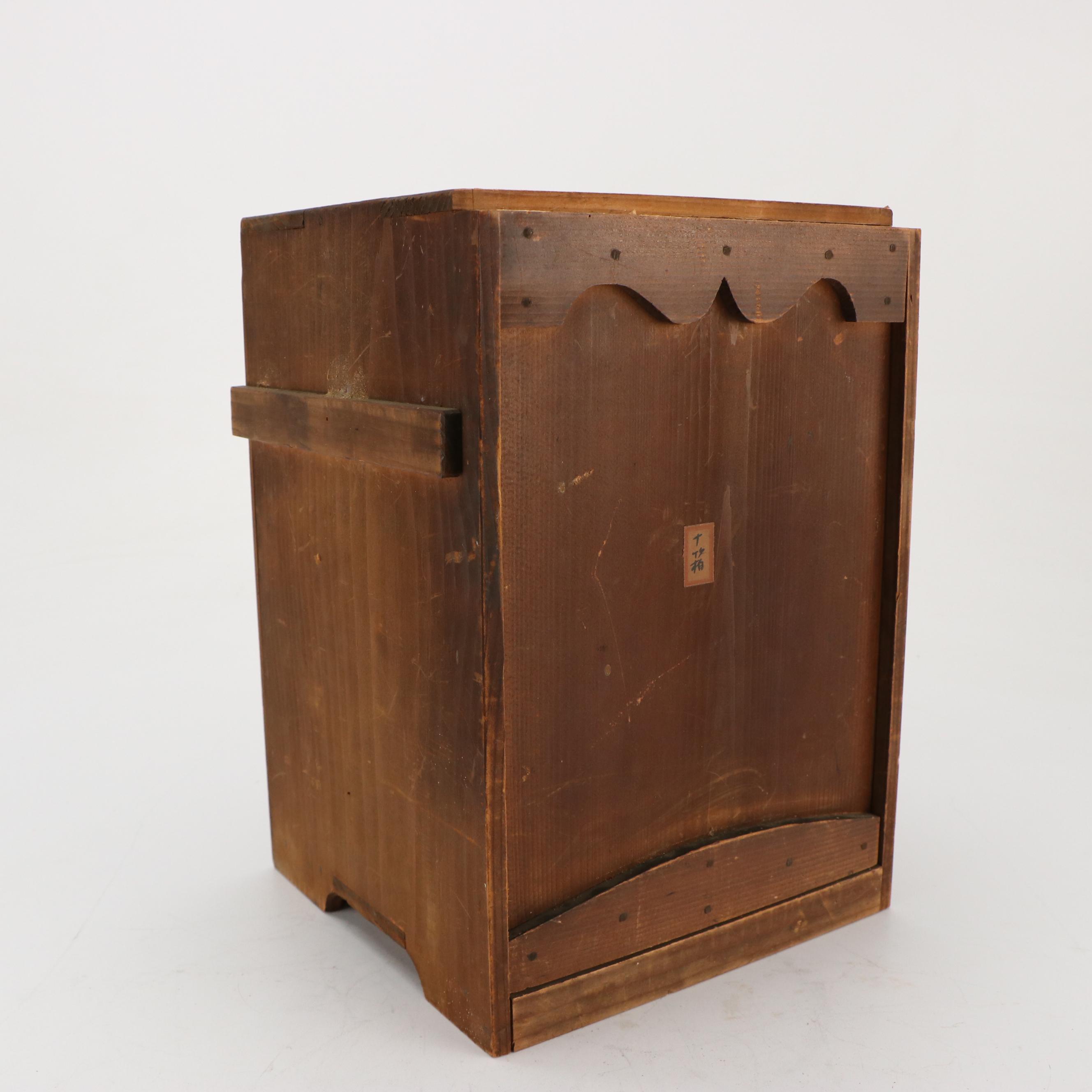 Japanese Jūbako Lacquered Wooden Boxes with Flying Cranes and Wooden Crate