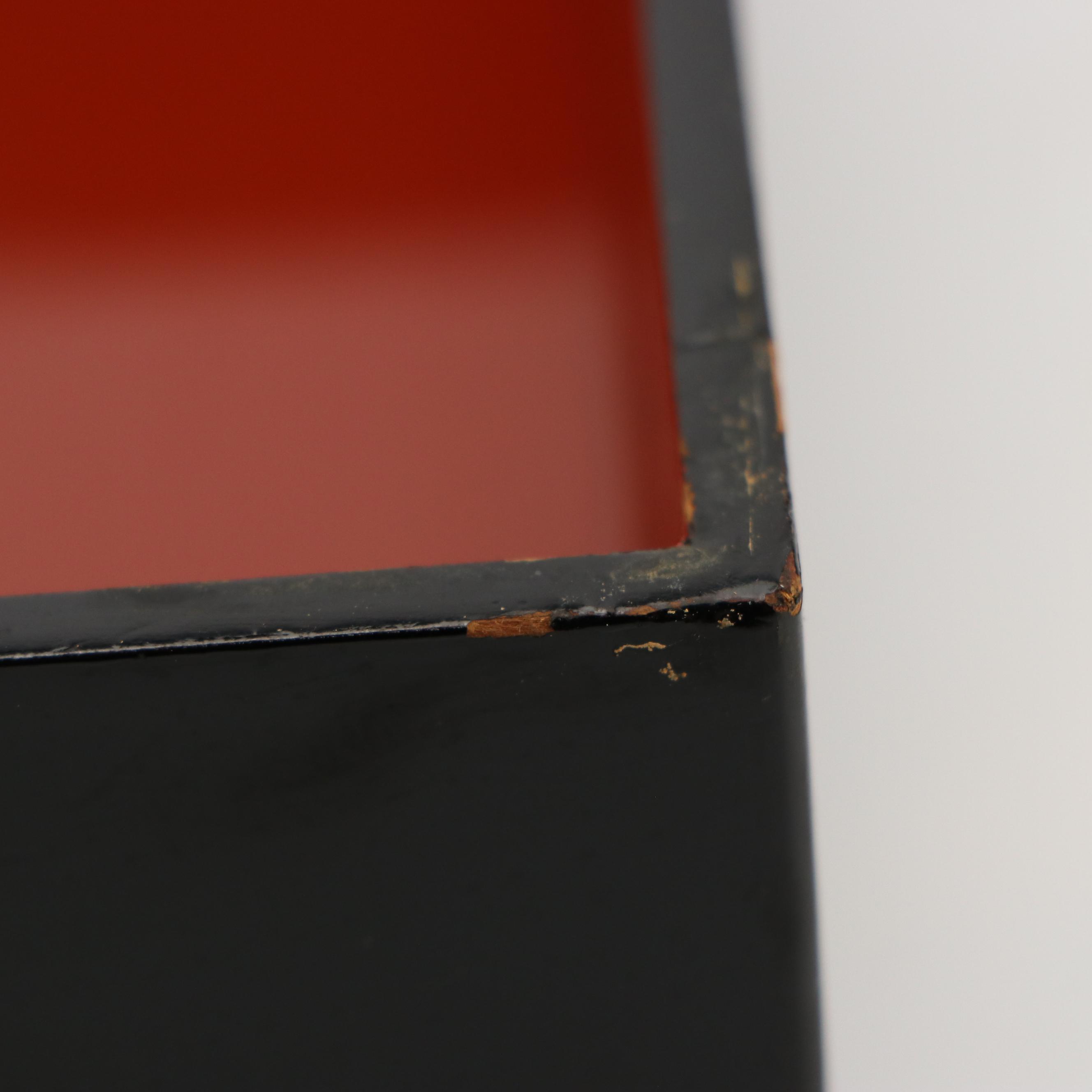 Japanese Jūbako Lacquered Wooden Boxes with Flying Cranes and Wooden Crate