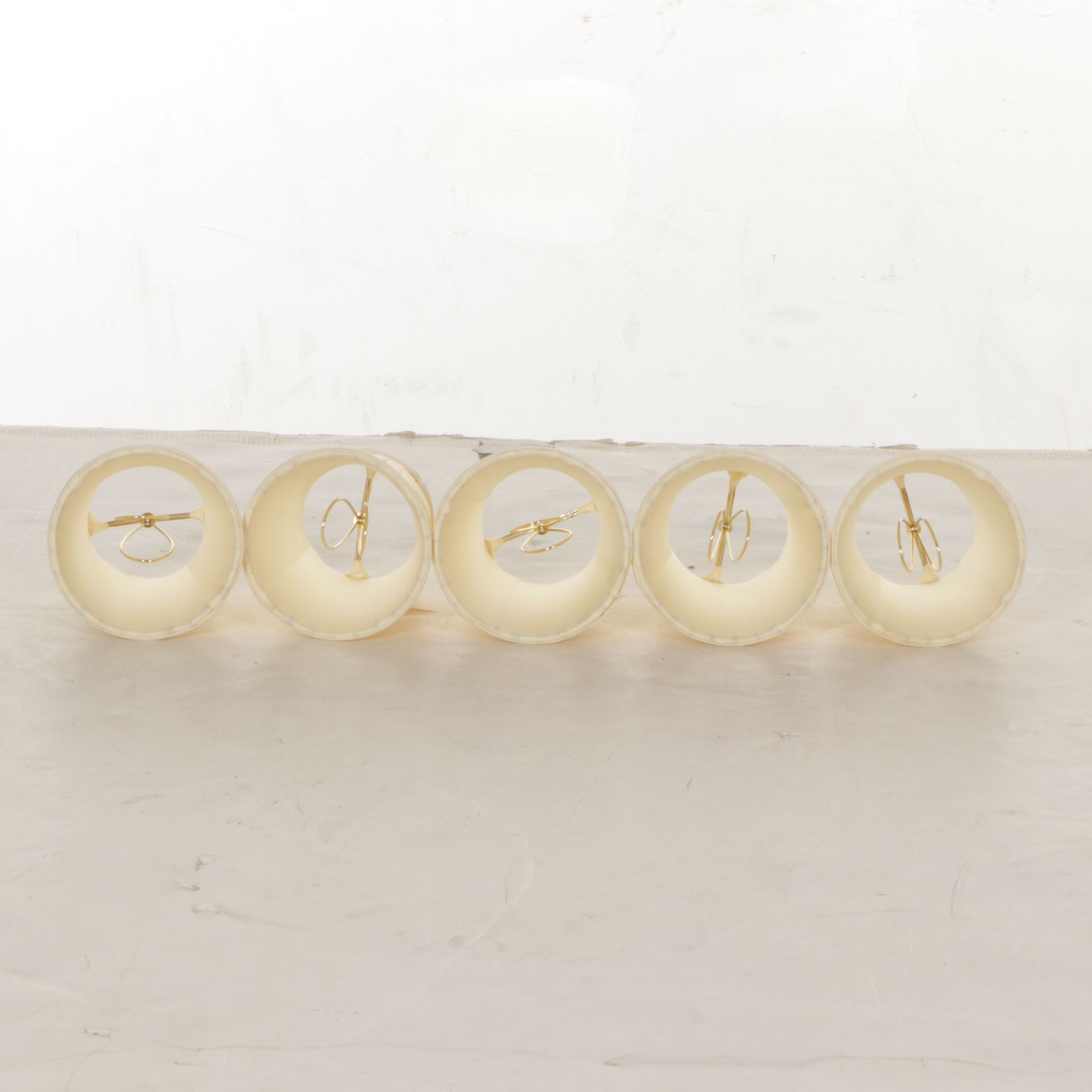 Gilt Brass and Crystal Five-Arm Girandole Table Lamp with Clip-on Silk Shades