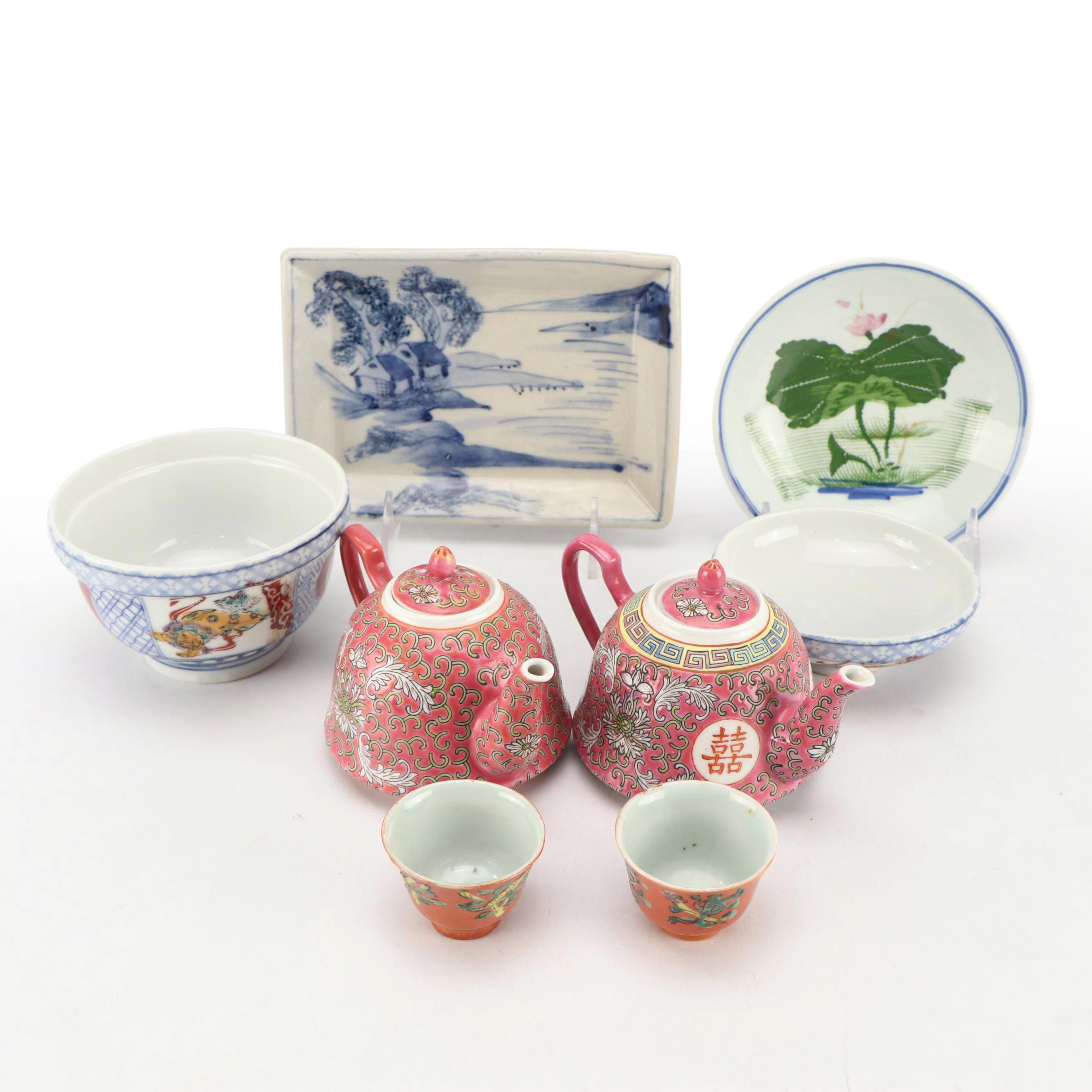 Japanese Yoshinoya Restaurant Tea Bowl with Chinese Ceramic Teapots and More