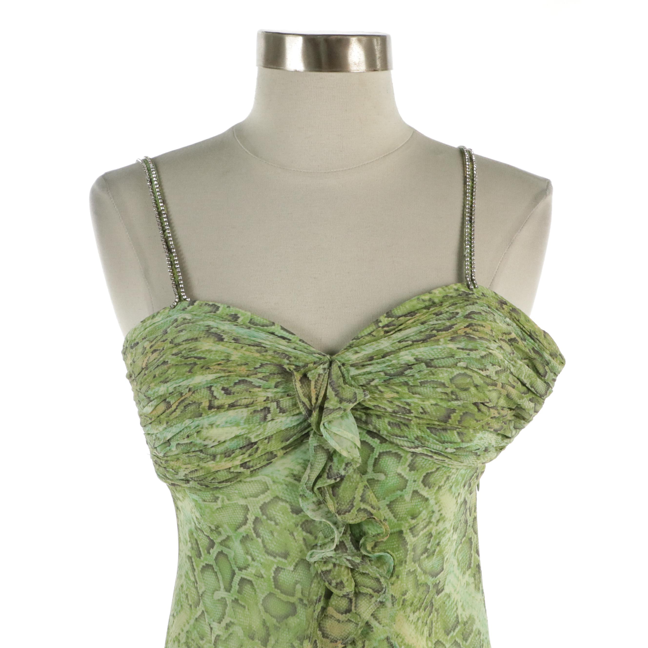 Teri Jon by Rickie Freeman Rhinestone Strap Midi Dress & Scarf in Snakeskin Silk