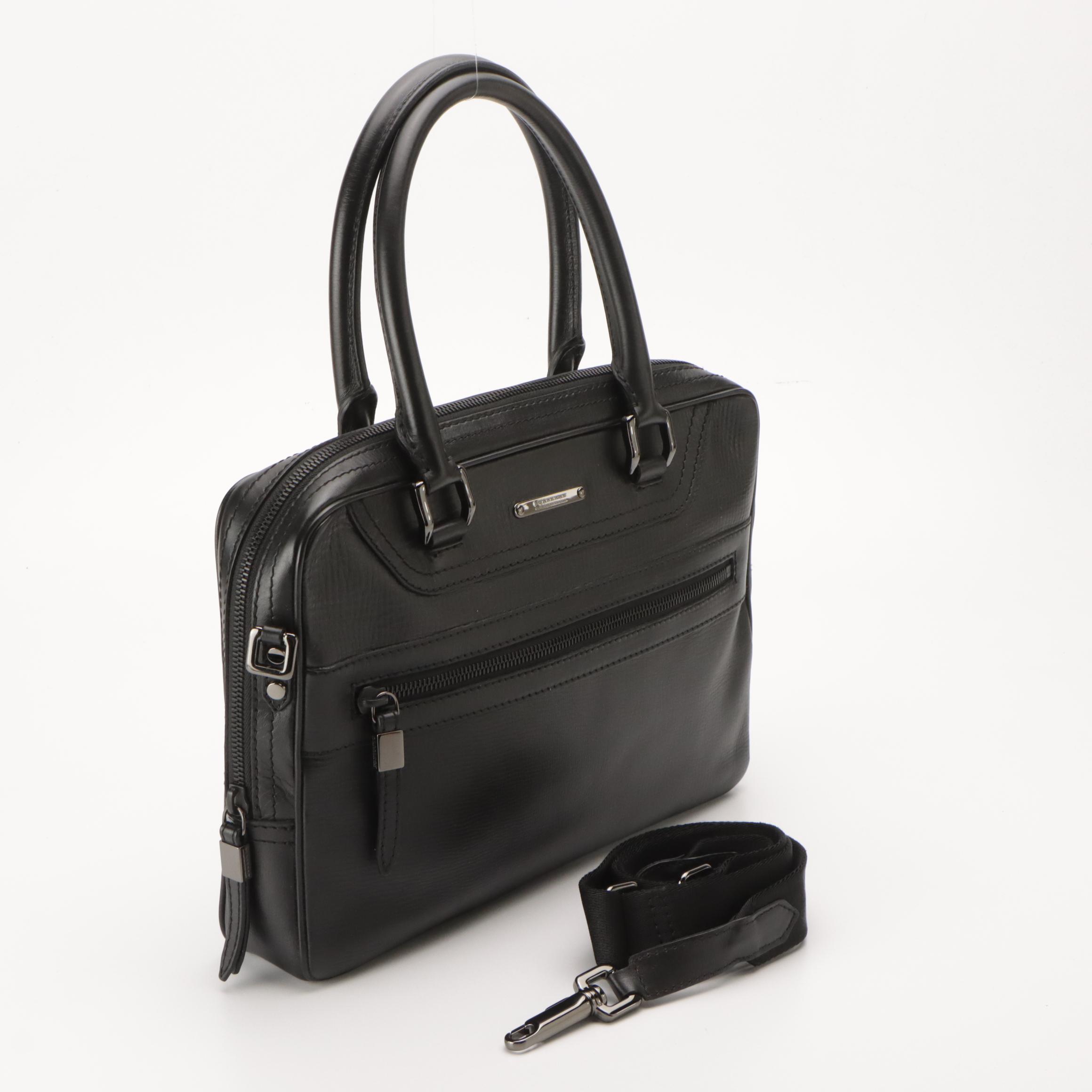 Burberry Two-Way Briefcase in Black Embossed Leather