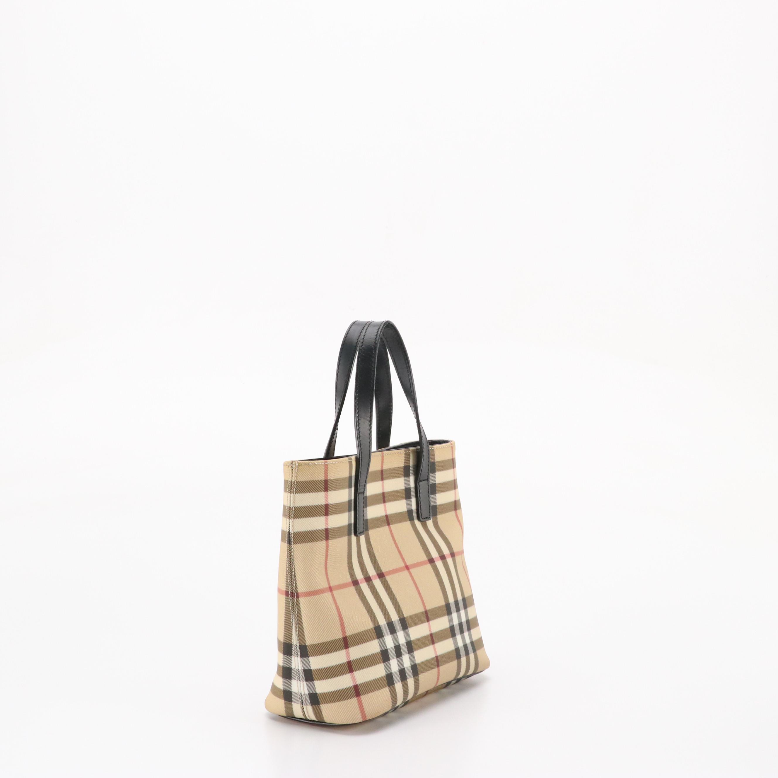 Burberry Small Tote in Nova Check Nylon Canvas and Black Leather Trim