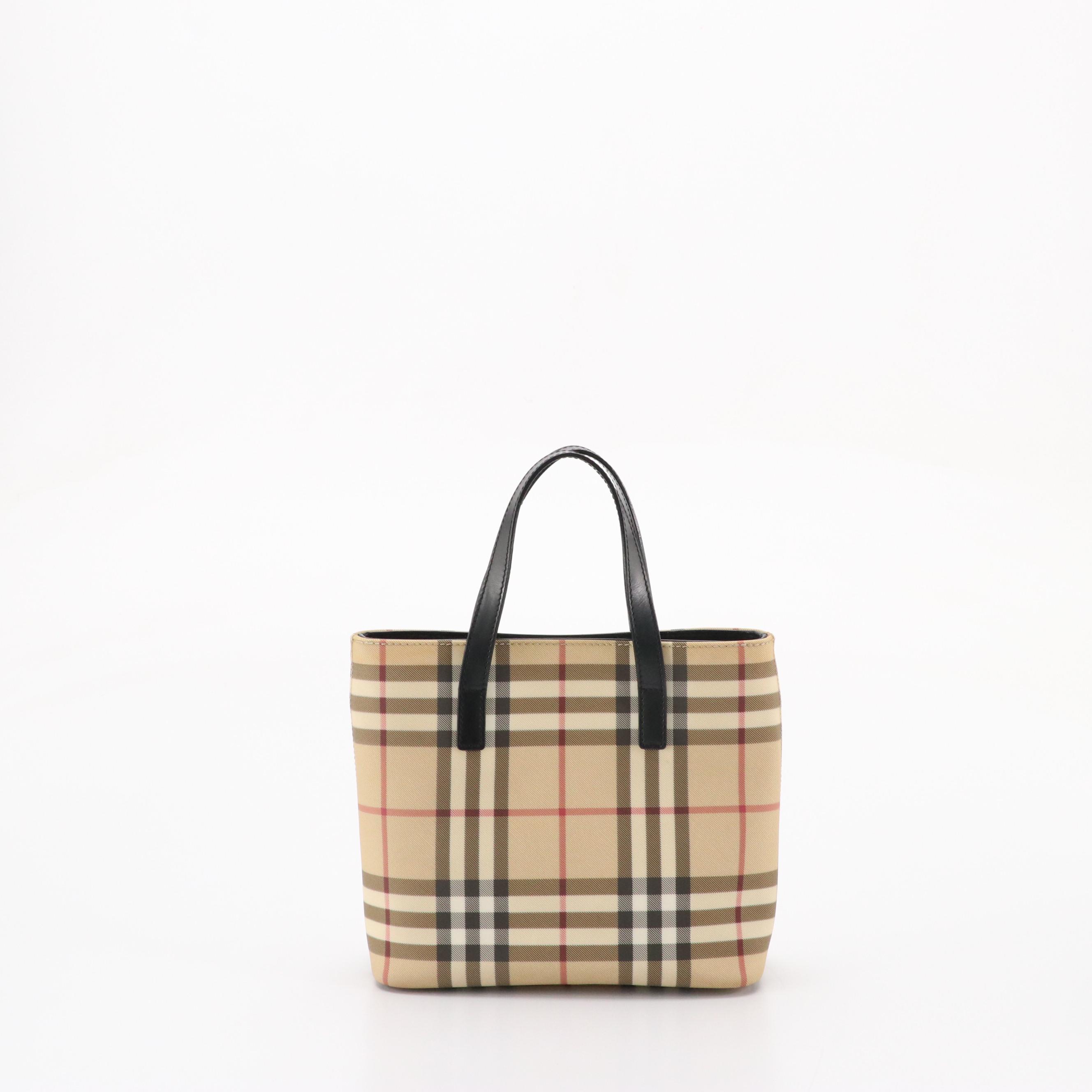 Burberry Small Tote in Nova Check Nylon Canvas and Black Leather Trim