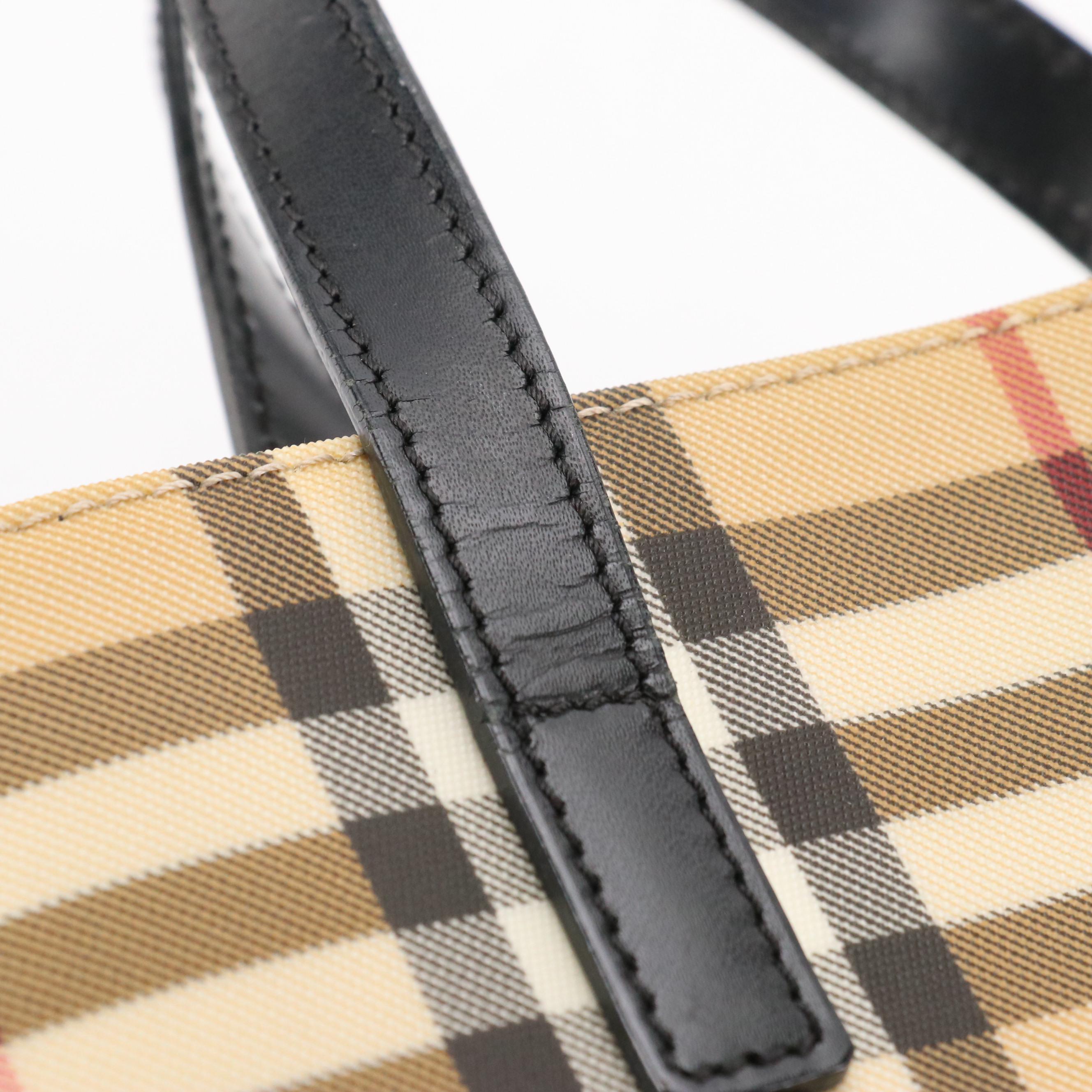 Burberry Small Tote in Nova Check Nylon Canvas and Black Leather Trim