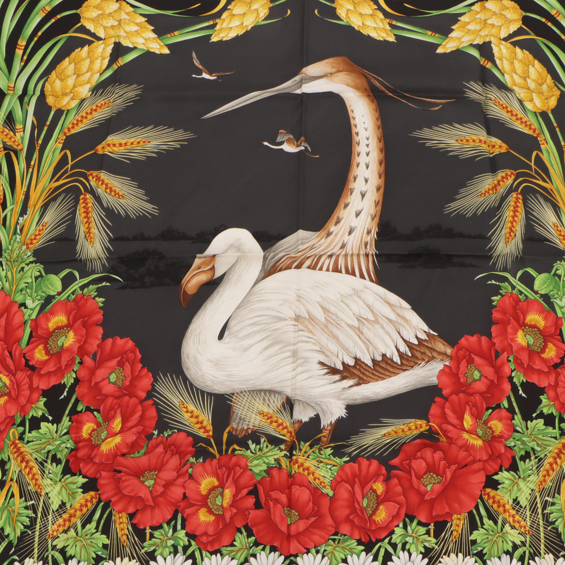 Salvatore Ferragamo Marsh Birds Scarf 90 in Silk Twill with Gift Sleeve