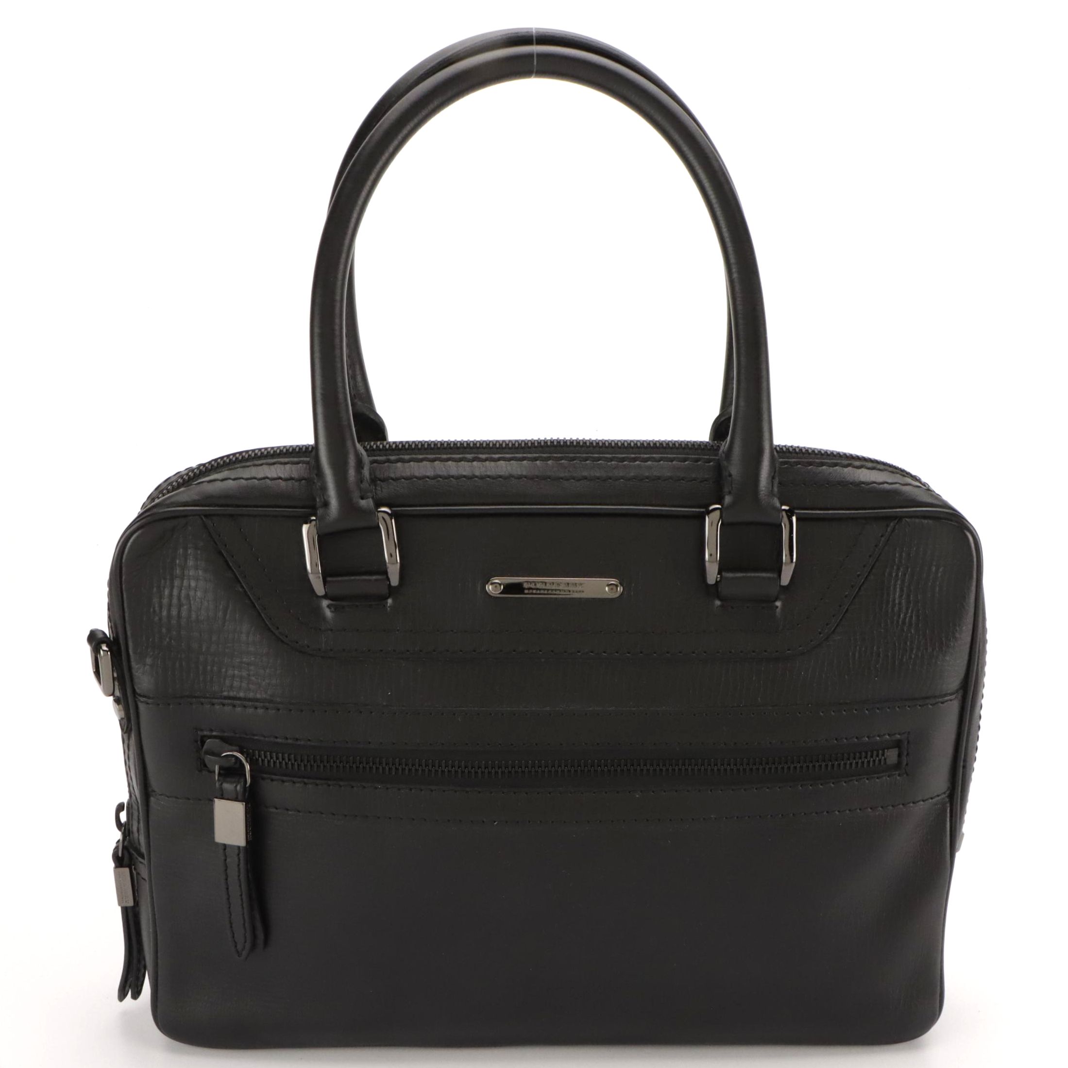Burberry Two-Way Briefcase in Black Embossed Leather