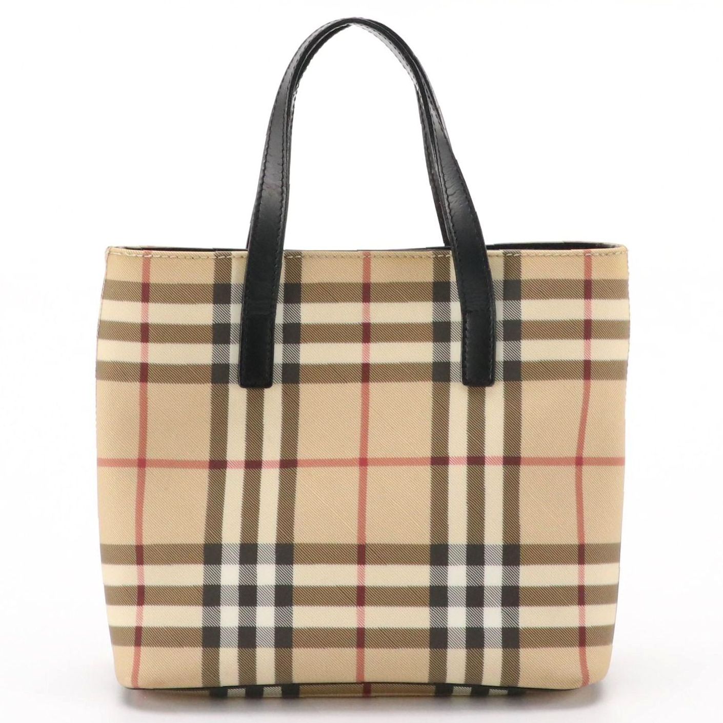 Burberry Small Tote in Nova Check Nylon Canvas and Black Leather Trim