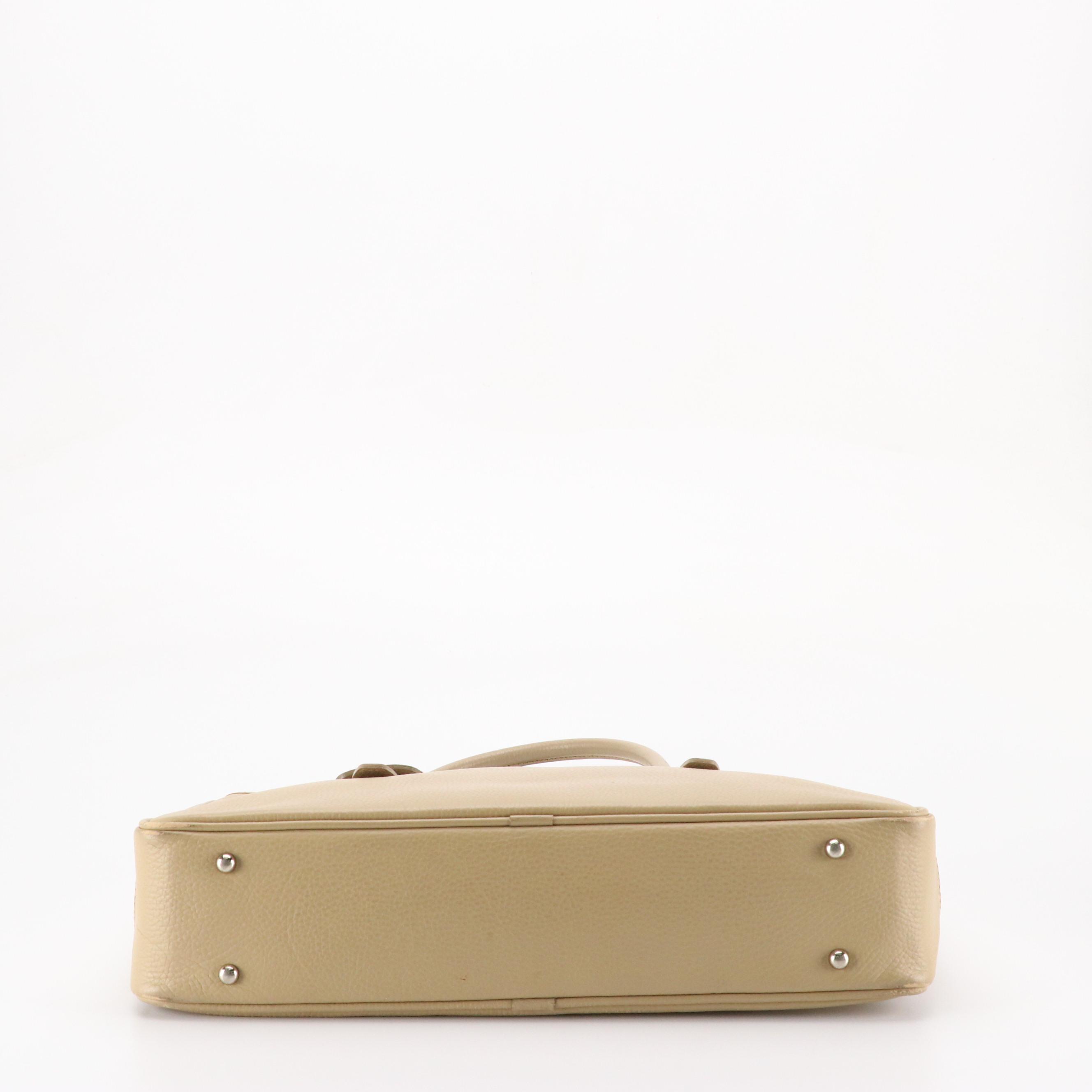 Burberry Buckle-Strap Work Tote in Beige Grained Leather