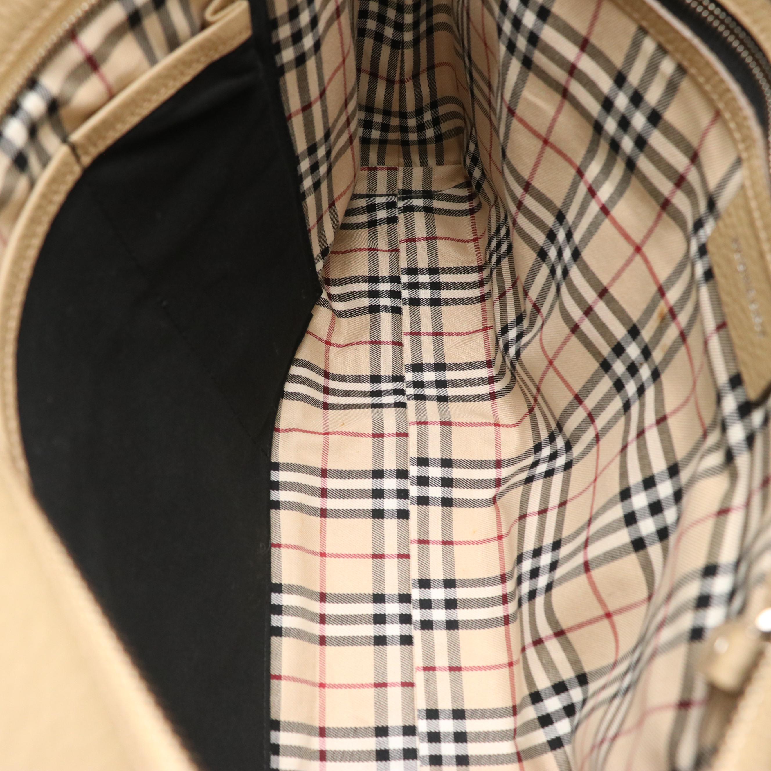 Burberry Buckle-Strap Work Tote in Beige Grained Leather