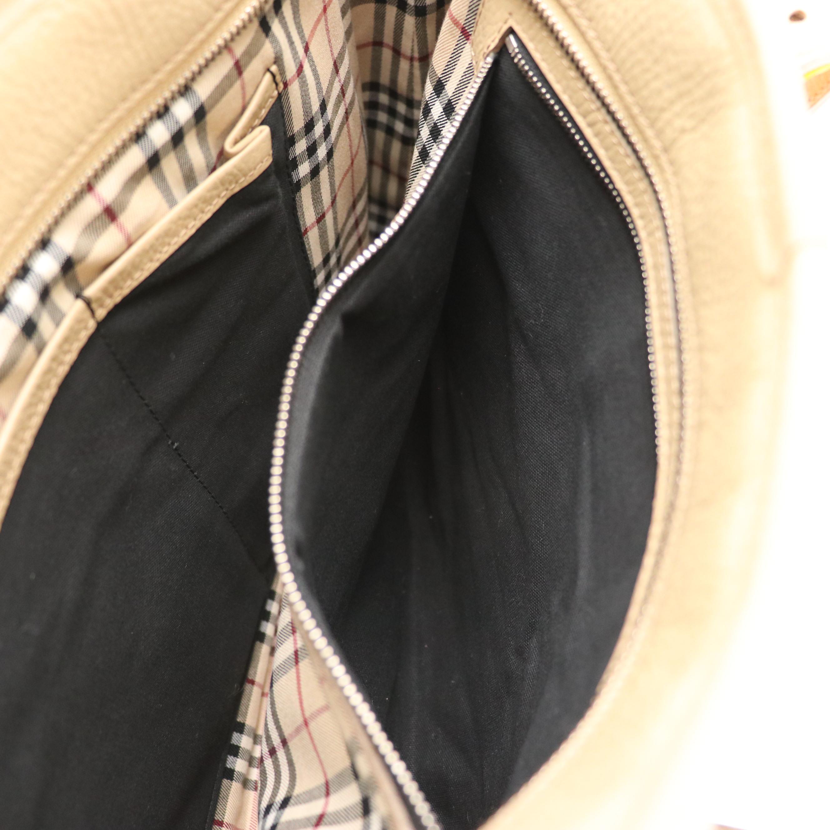 Burberry Buckle-Strap Work Tote in Beige Grained Leather