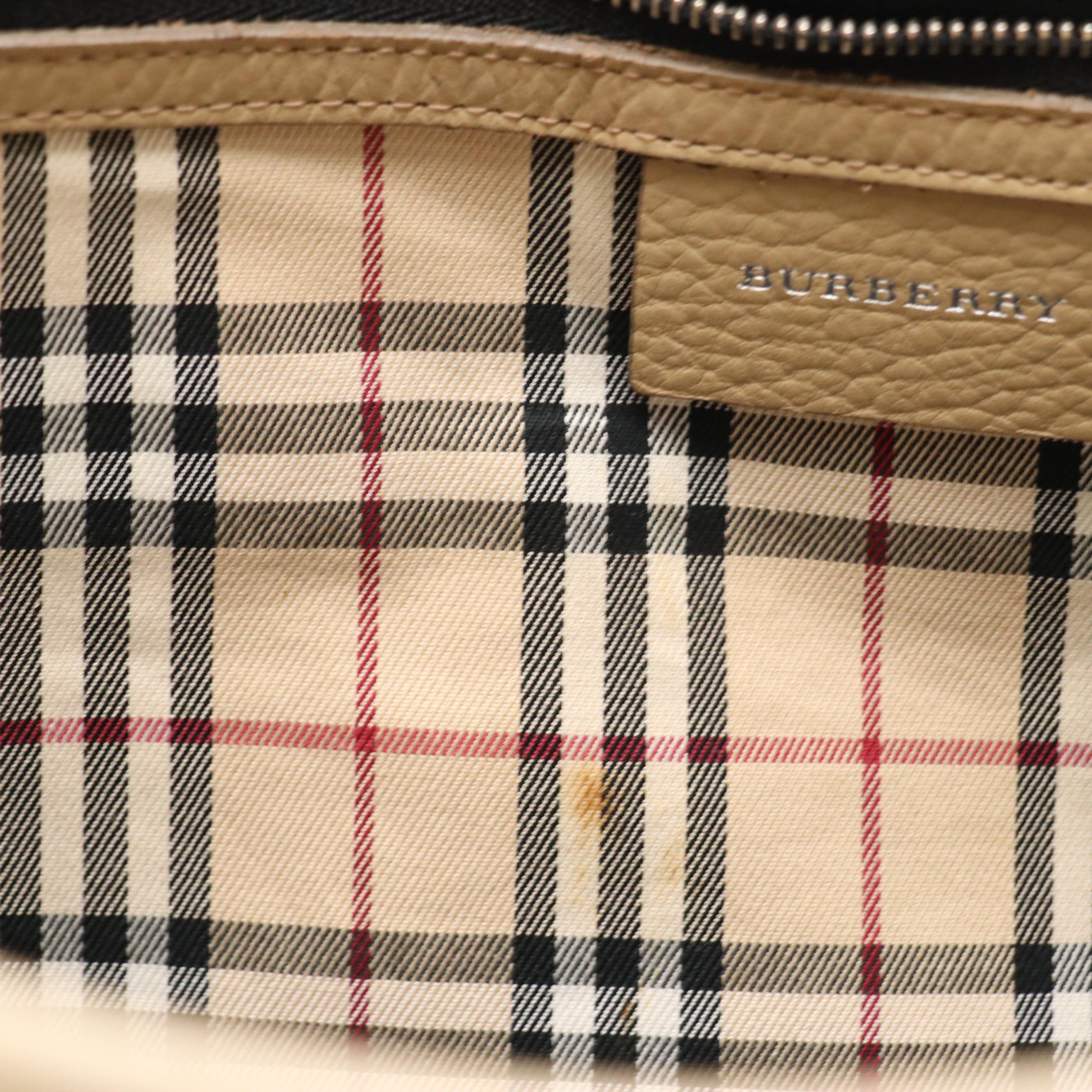 Burberry Buckle-Strap Work Tote in Beige Grained Leather