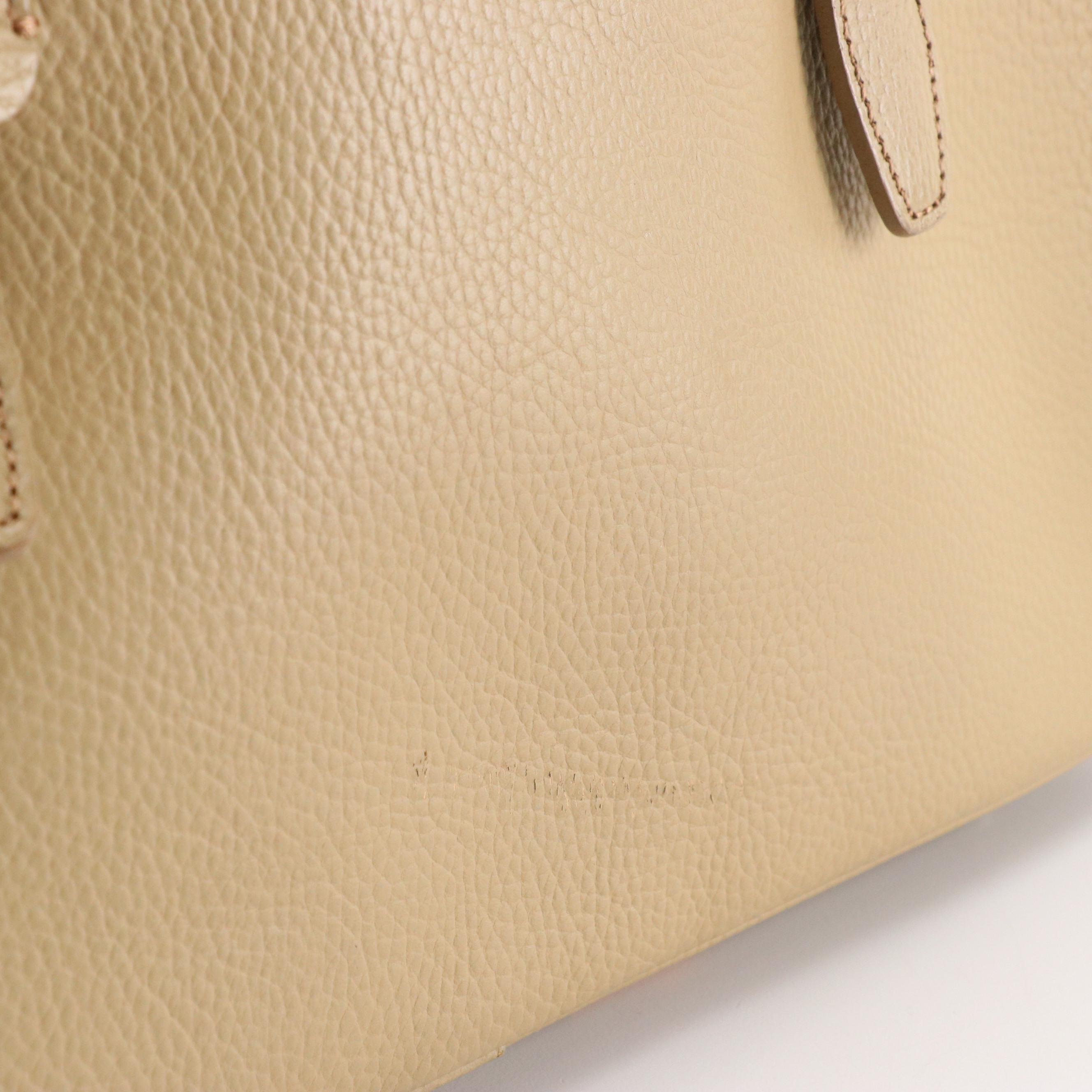 Burberry Buckle-Strap Work Tote in Beige Grained Leather