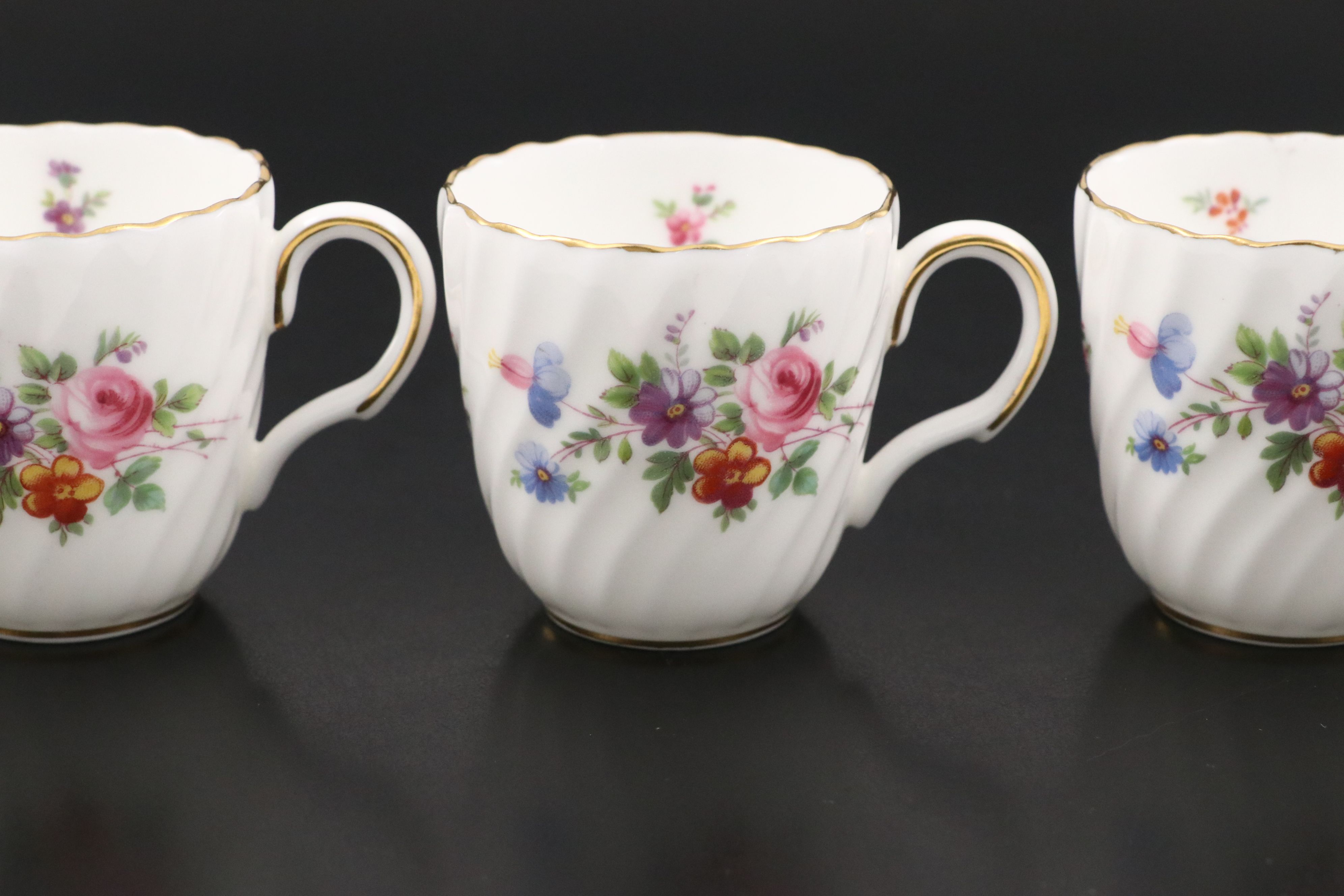 Minton "Marlow" Bone China Demitasse Cups and Saucers with Silver Plate Tray