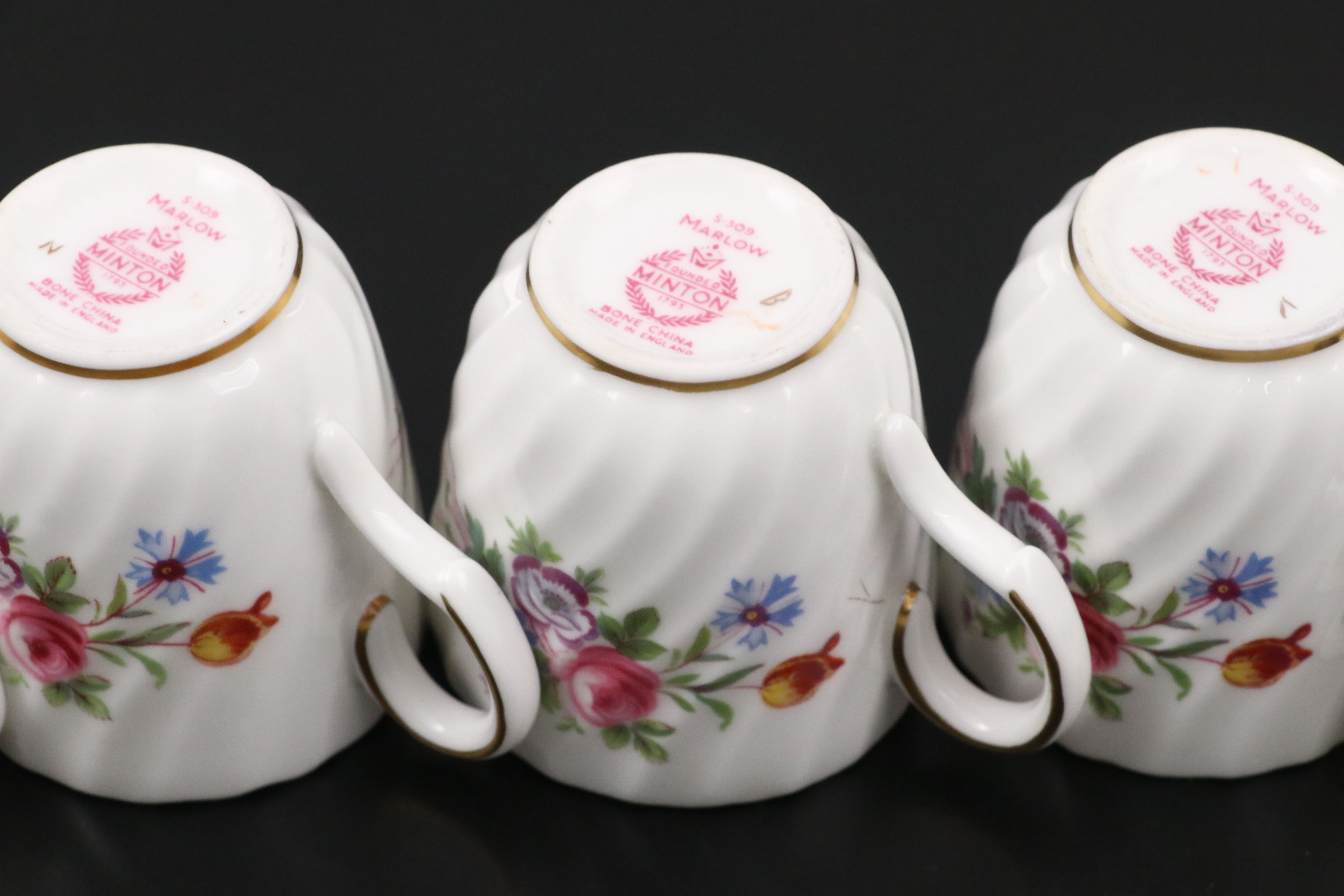 Minton "Marlow" Bone China Demitasse Cups and Saucers with Silver Plate Tray