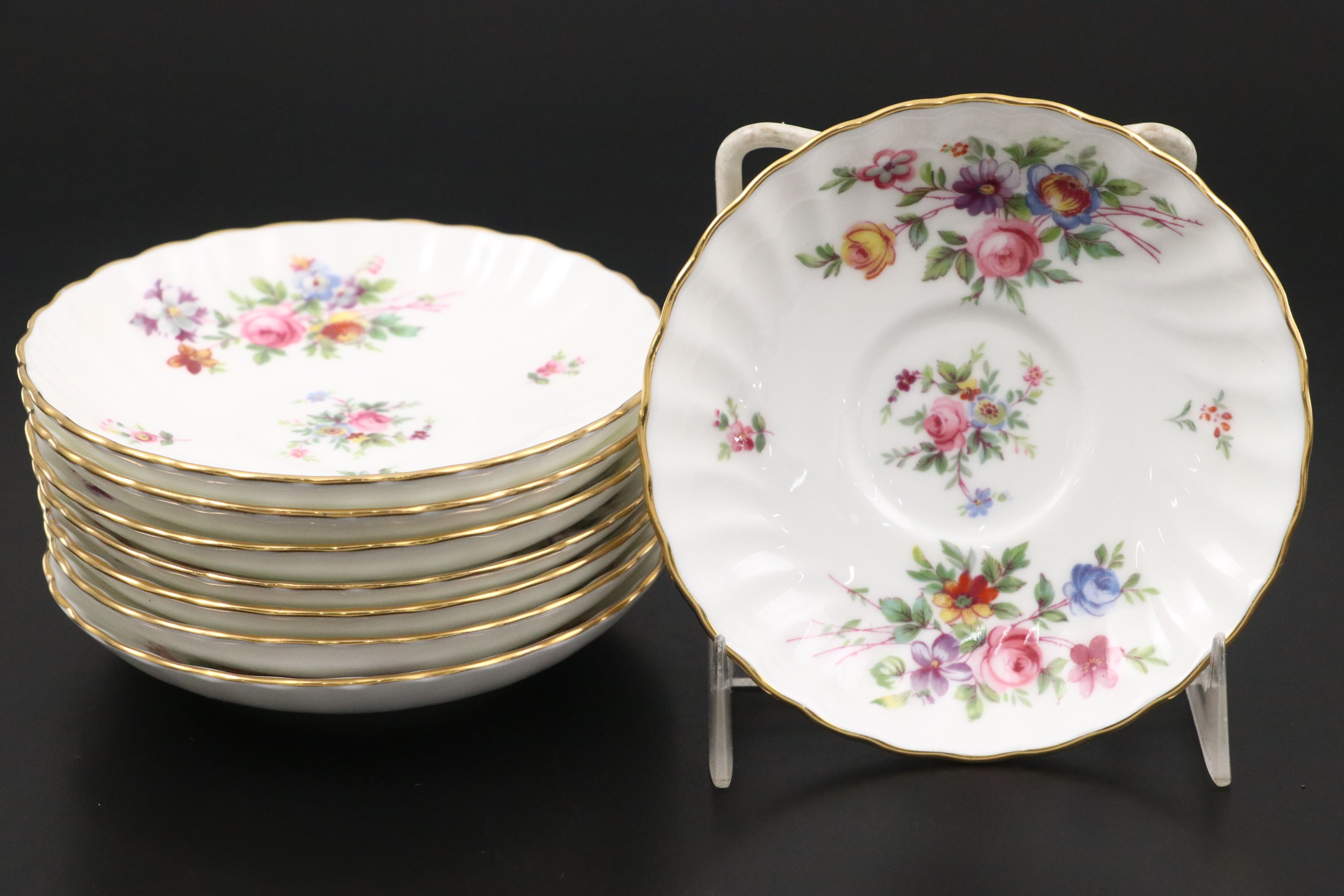 Minton "Marlow" Bone China Demitasse Cups and Saucers with Silver Plate Tray