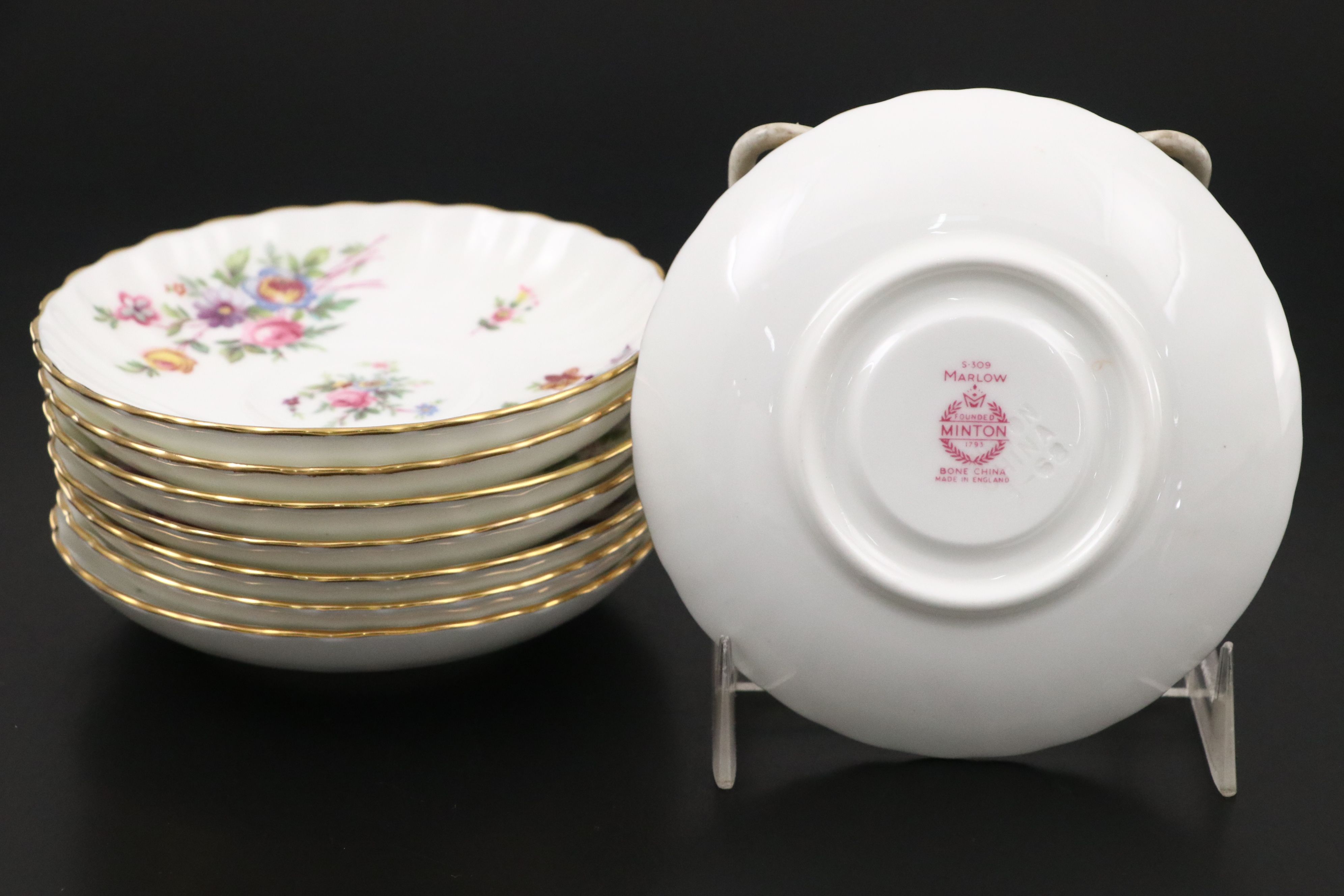 Minton "Marlow" Bone China Demitasse Cups and Saucers with Silver Plate Tray