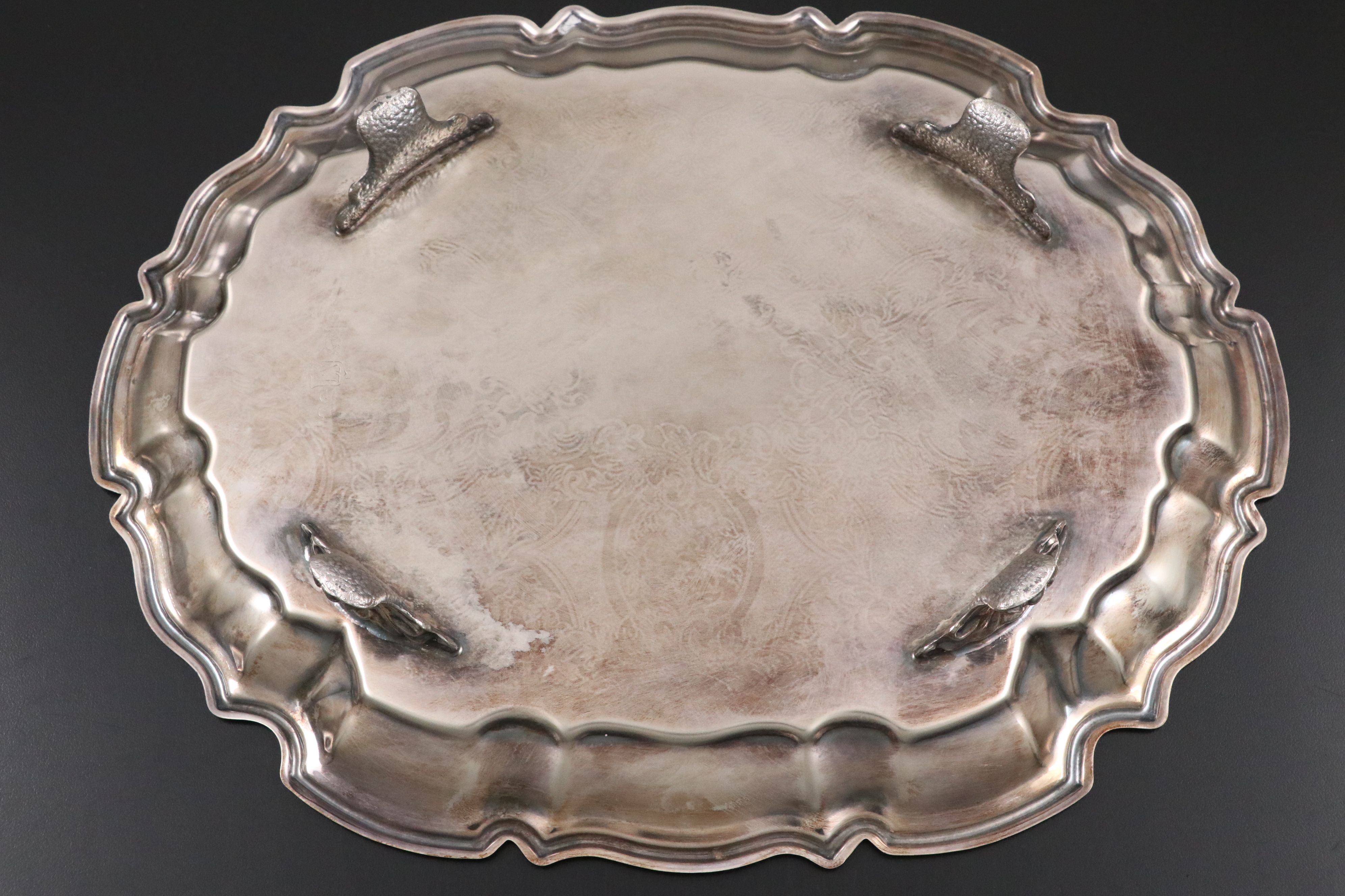 Minton "Marlow" Bone China Demitasse Cups and Saucers with Silver Plate Tray