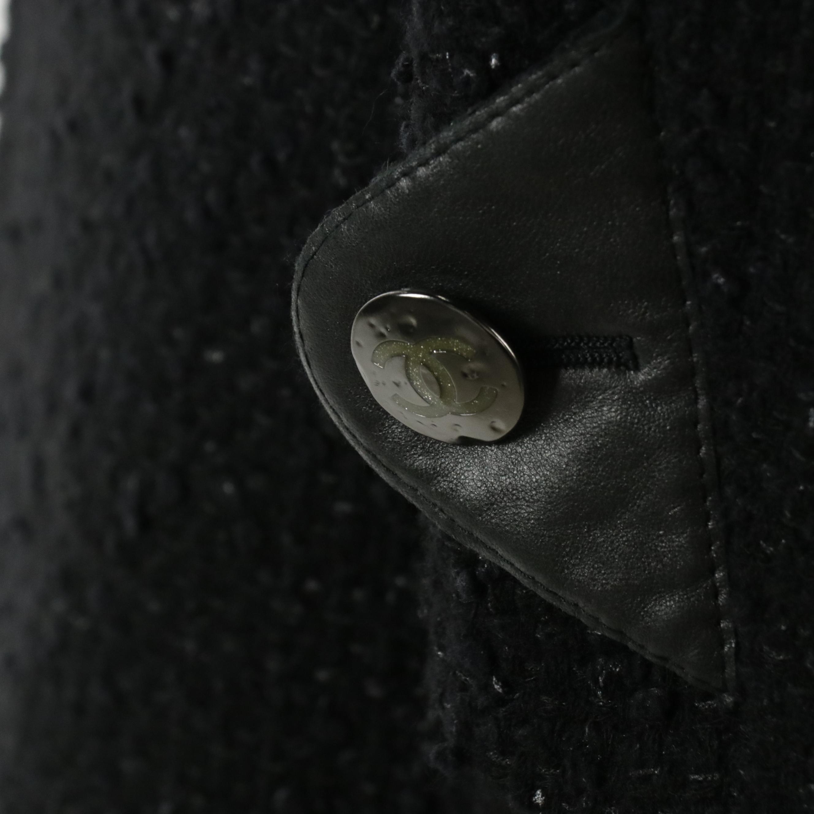 Chanel CC Turn-Lock Jacket Skirt Suit in Black Tweed and Lambskin Leather Trim