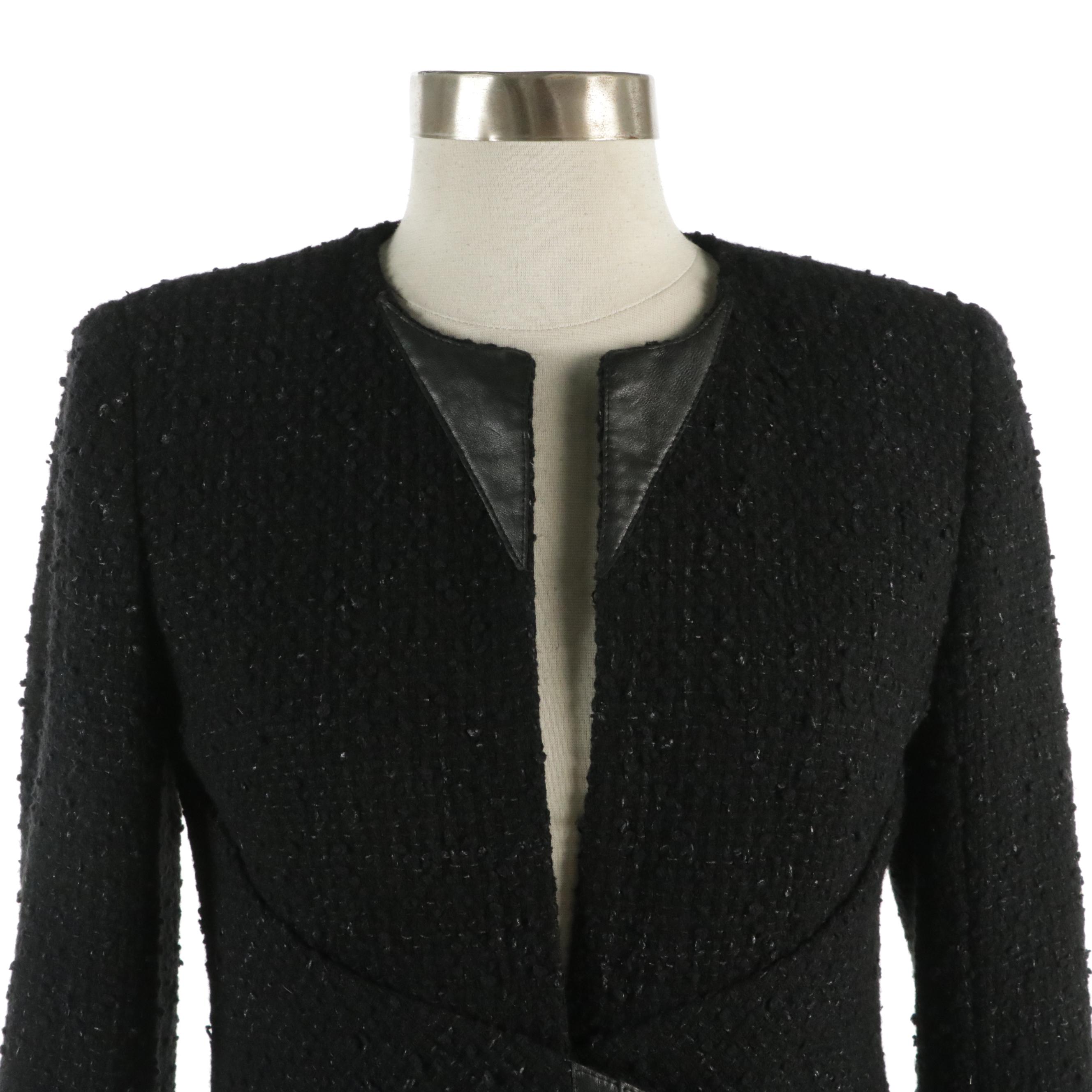 Chanel CC Turn-Lock Jacket Skirt Suit in Black Tweed and Lambskin Leather Trim