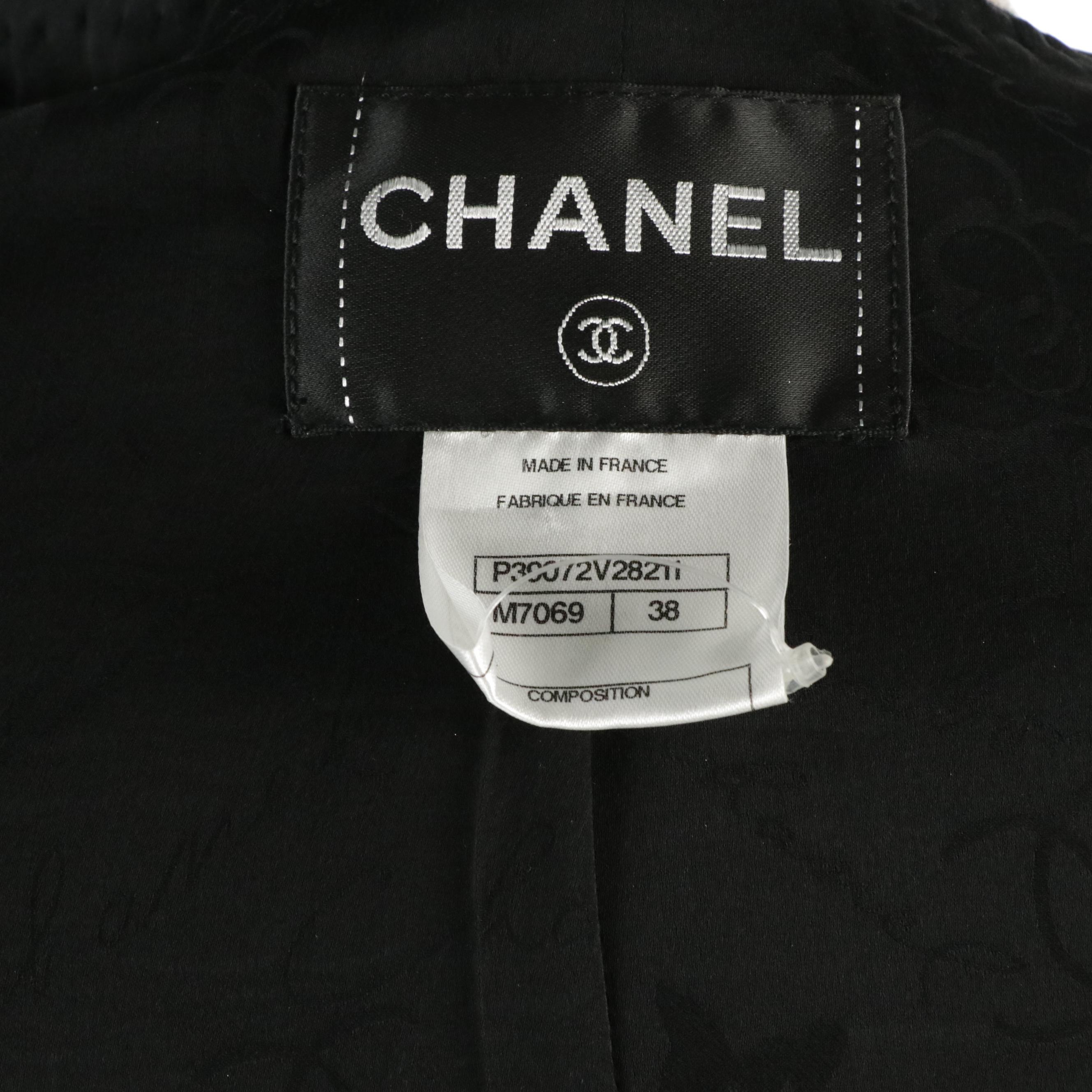 Chanel CC Turn-Lock Jacket Skirt Suit in Black Tweed and Lambskin Leather Trim