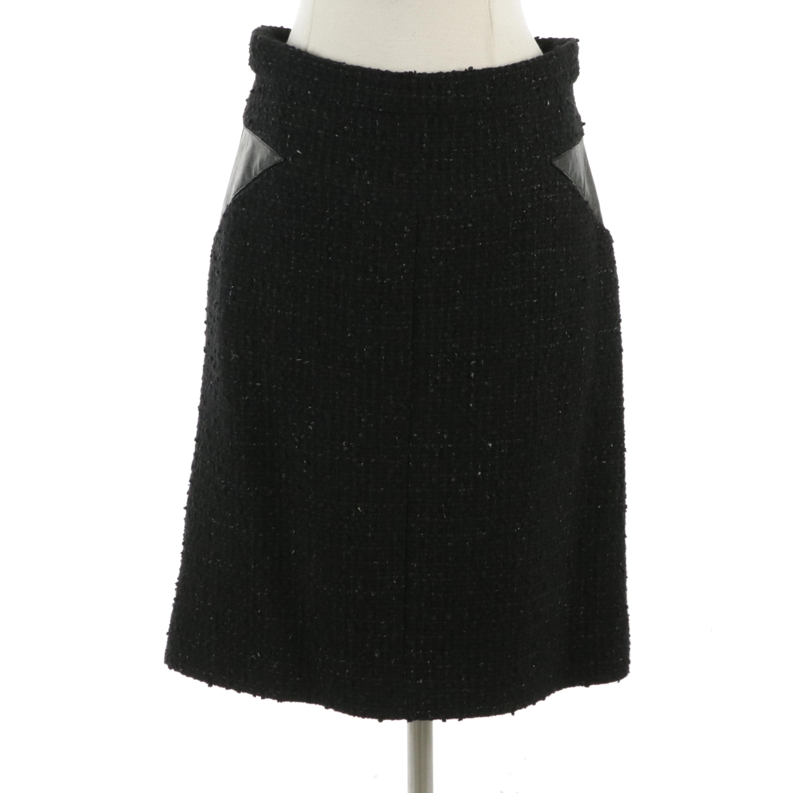 Chanel CC Turn-Lock Jacket Skirt Suit in Black Tweed and Lambskin Leather Trim